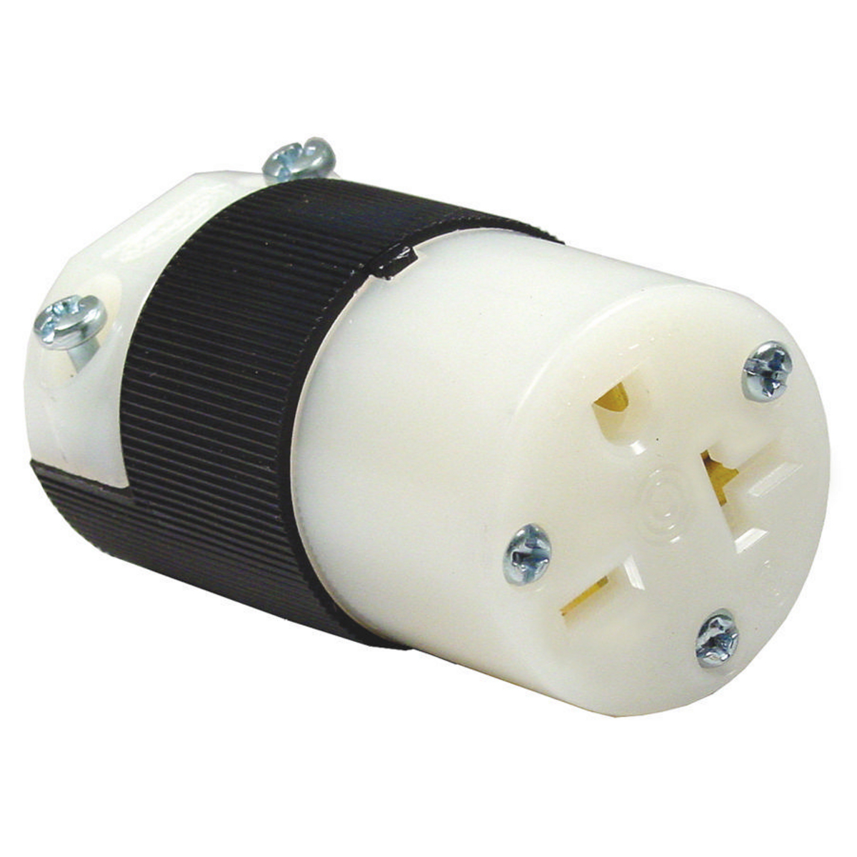 HBL5469C Female Grounding Insulated Cord Mount Straight Blade Connector, 250 V AC, 20 A, 2 Poles, 3 Wires, Black/White