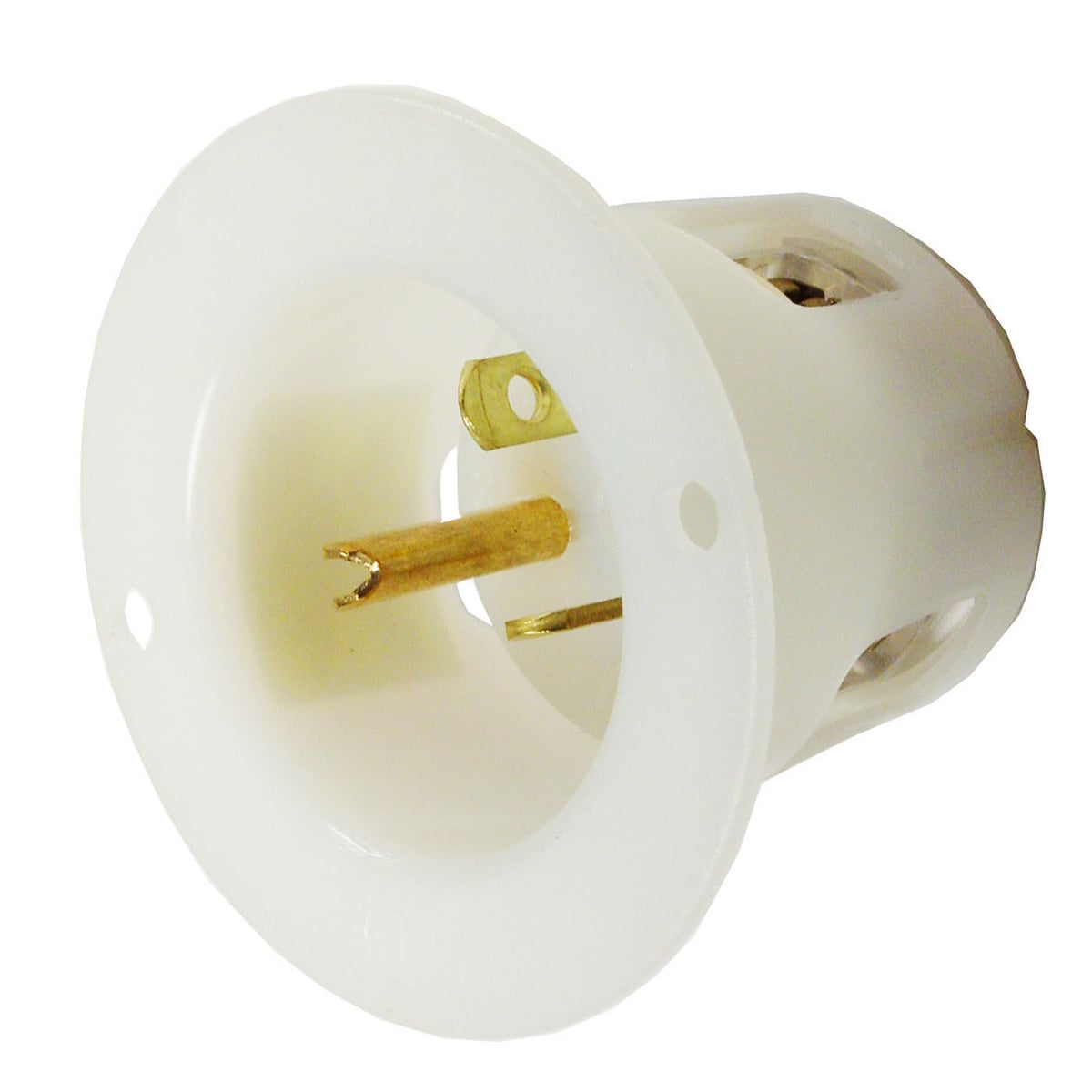 HBL5478C 1-Phase Extra Heavy Duty Male Grounding Screw Mount Straight Blade Flanged Inlet, 250 V AC, 20 A, 2 Poles, 3 Wires, White