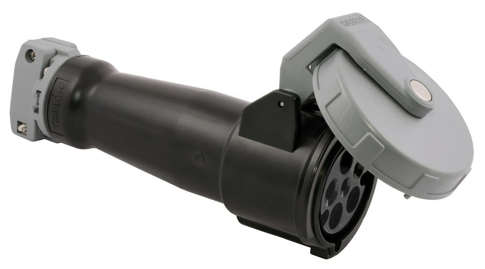 HBL560C5W 3-Phase Female Heavy Duty Standard Watertight Cord Mount Pin and Sleeve Connector, 347/600 V AC, 60 A, 4 Poles, 5 Wires, Black
