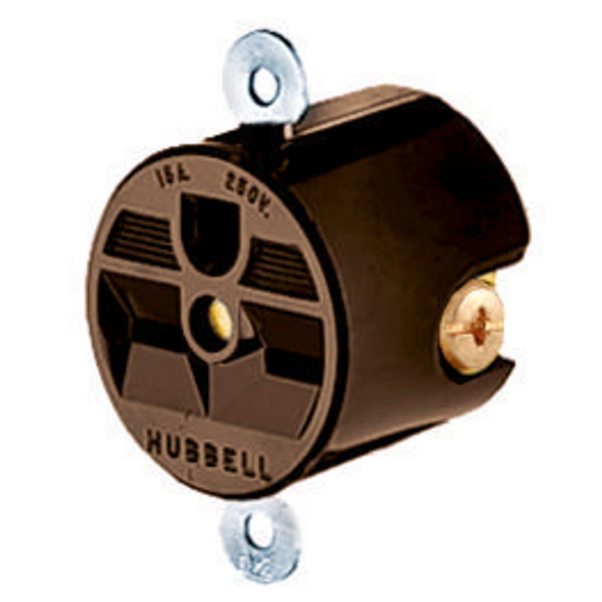 HBL5658 1-Phase Grounding Panel Mount Standard Sized Panel Mount Straight Blade Receptacle, 250 V AC, 15 A, 2 Poles, 3 Wires, Brown