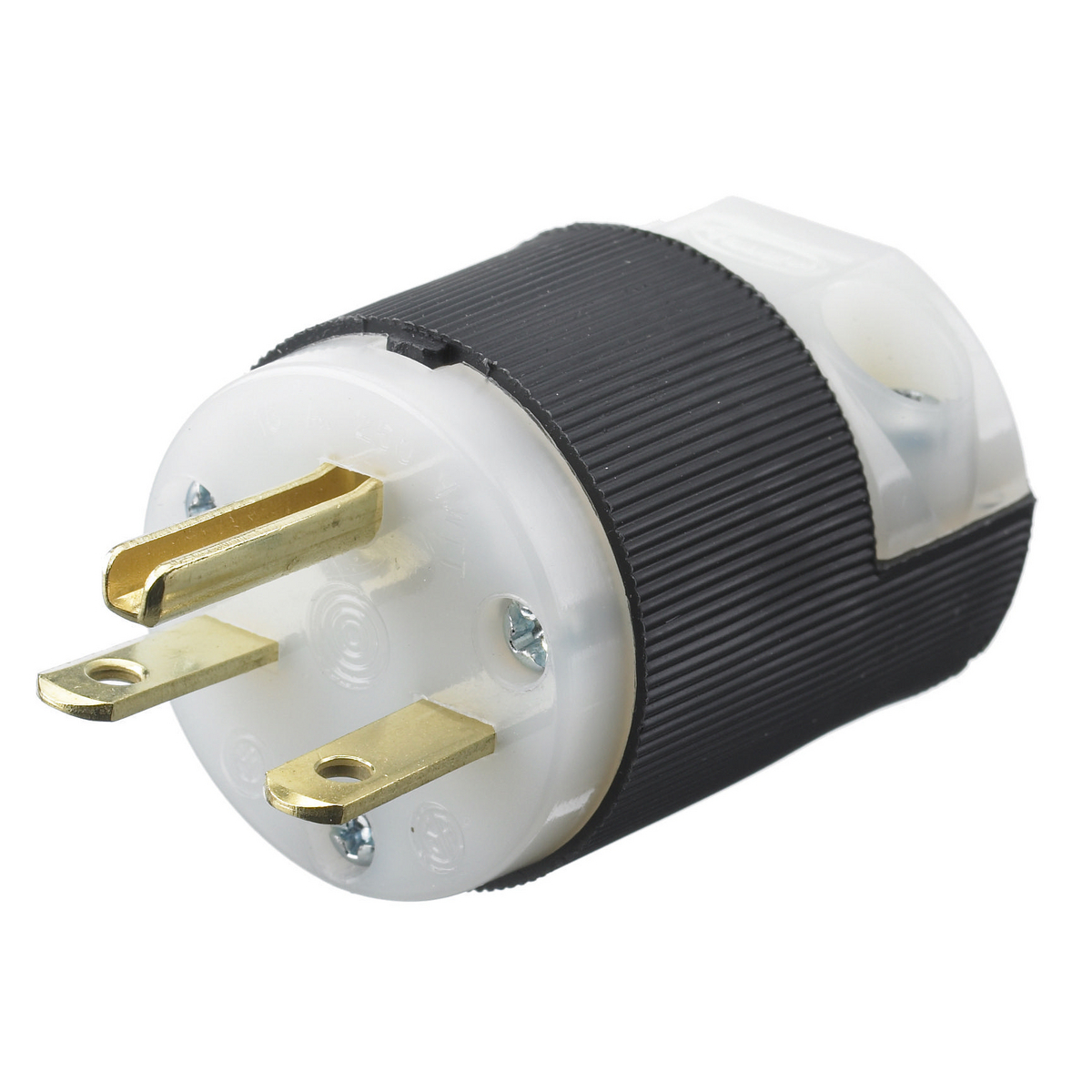 HBL5666C 1-Phase Impact and Chemical Resistant Grounding Male Portable Standard Cord Mount Straight Blade Plug, 250 V AC, 15 A, 2 Poles, 3 Wires, Black/White