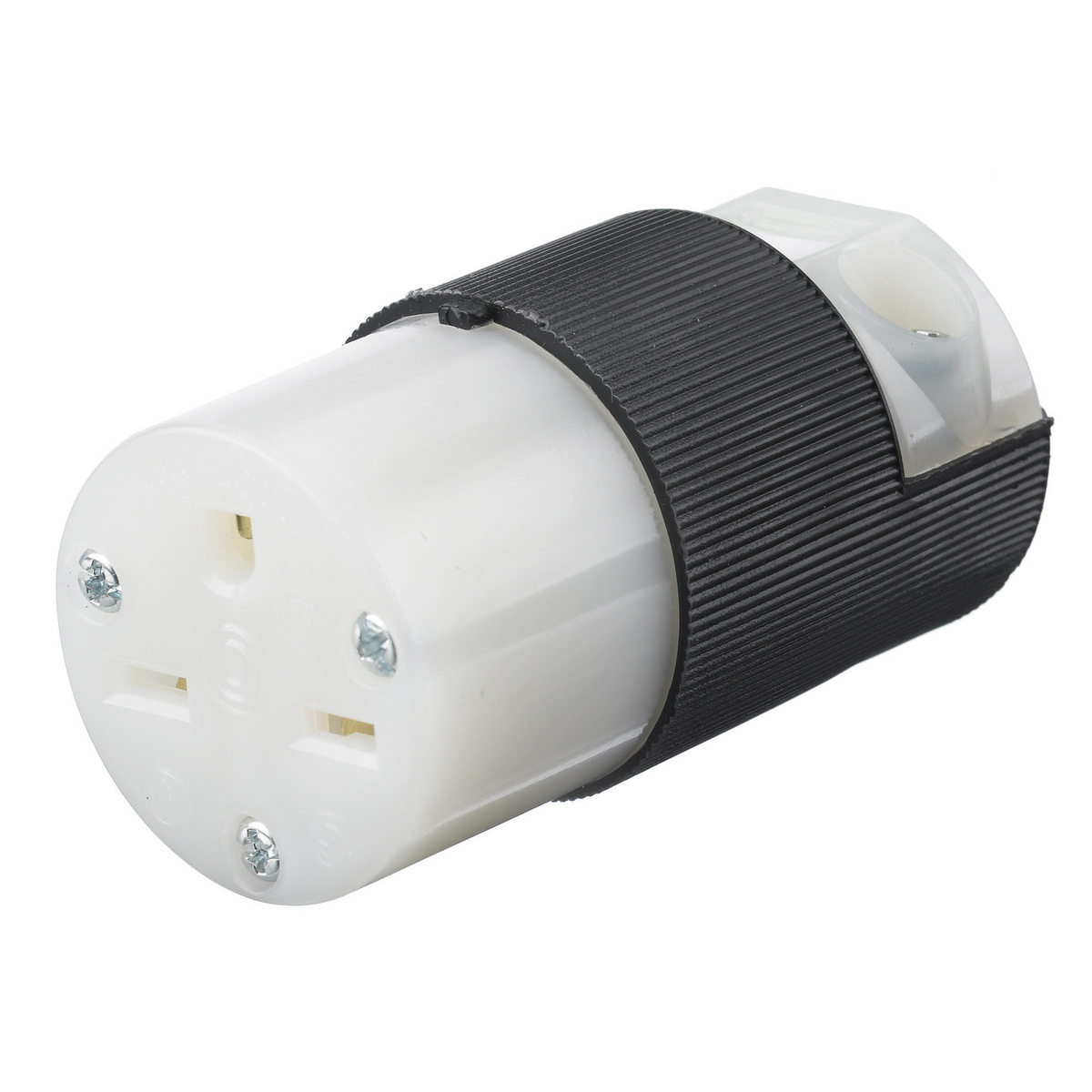 HBL5669C Female Grounding Insulated Cord Mount Straight Blade Connector, 250 V AC, 15 A, 2 Poles, 3 Wires, Black/White