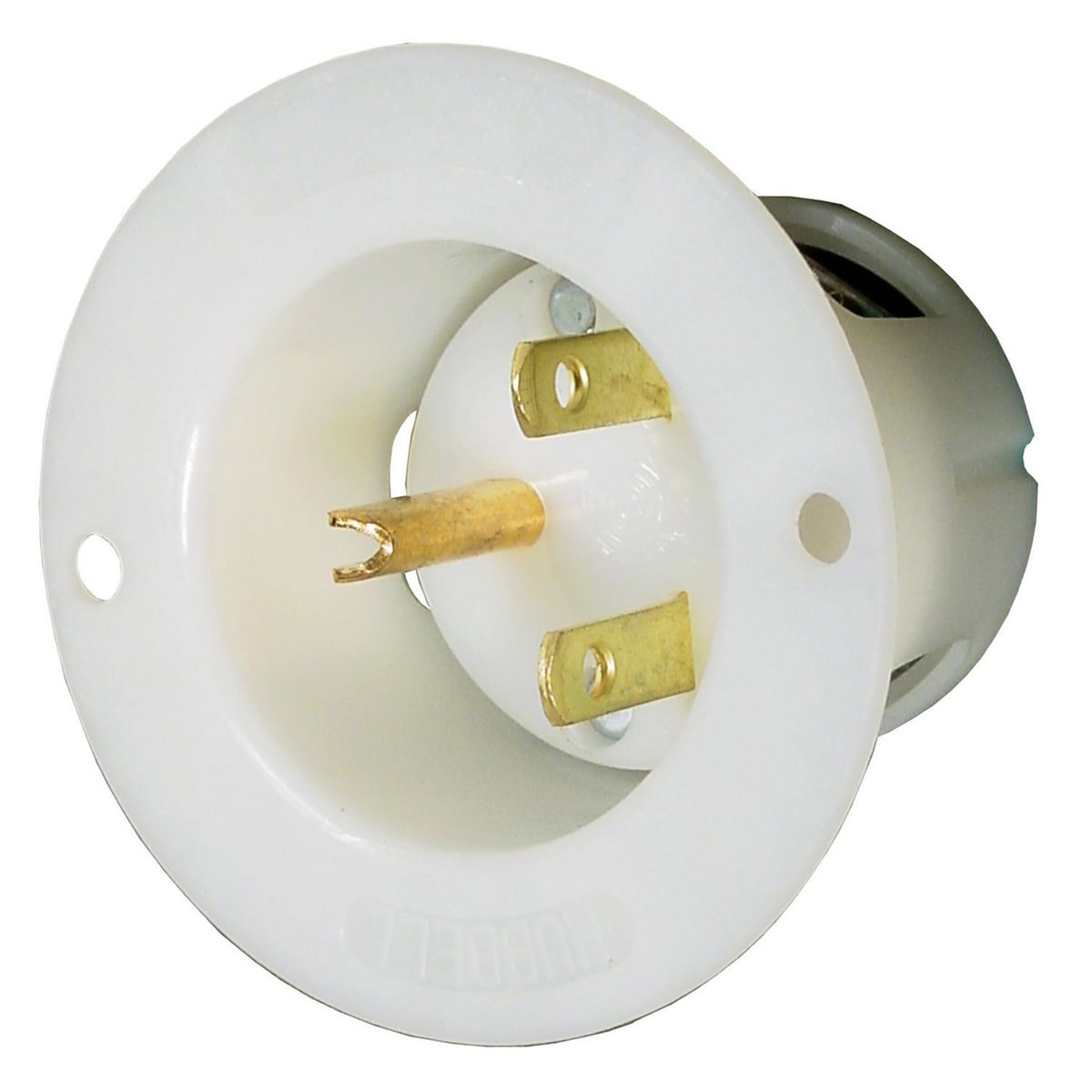 HBL5678C 1-Phase Male Standard Screw Mount Straight Blade Flanged Inlet, 250 V AC, 15 A, 2 Poles, 3 Wires, White
