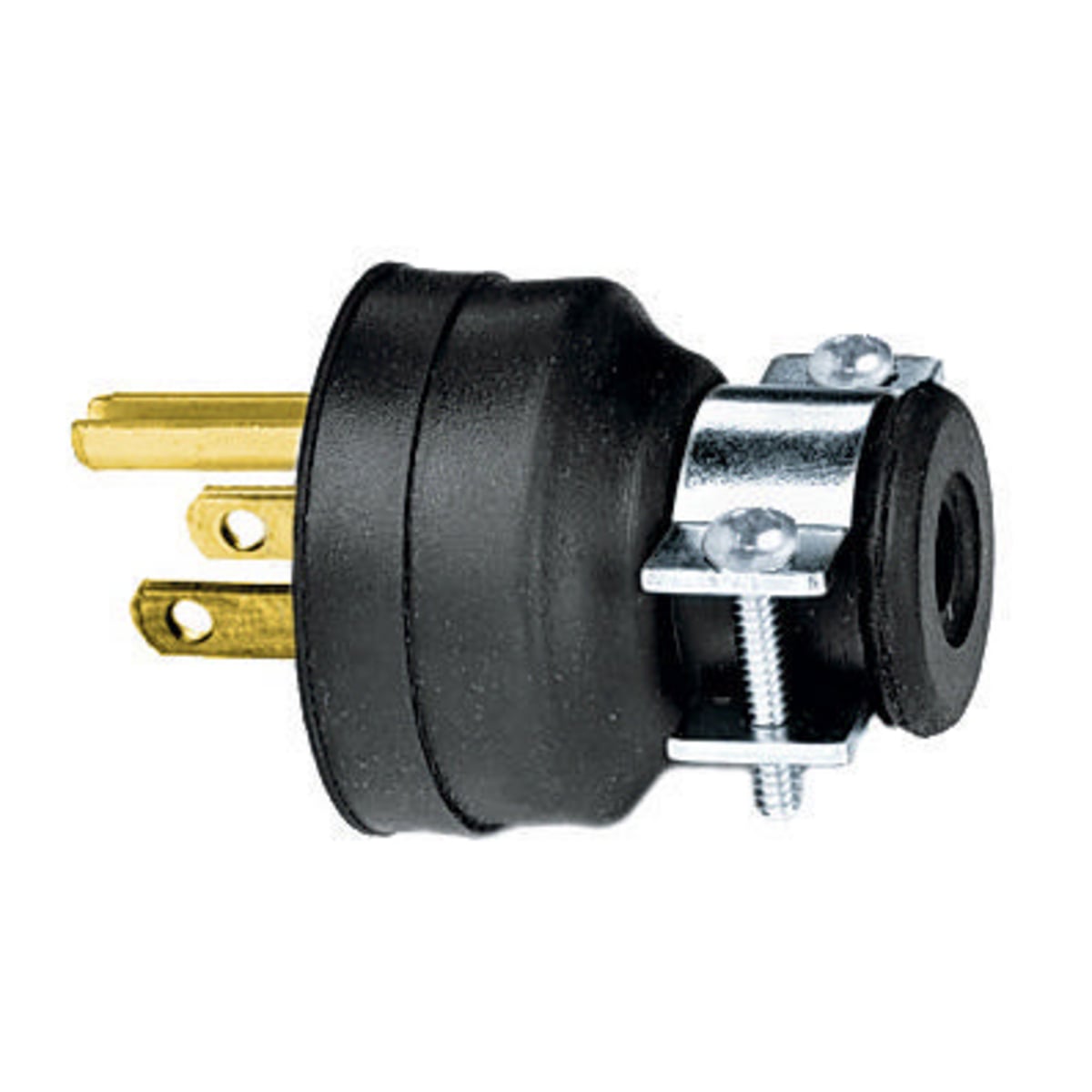 HBL5921 1-Phase Grounding Male Portable Standard Cord Mount Straight Blade Plug, 125 V AC, 15 A, 2 Poles, 3 Wires, Black