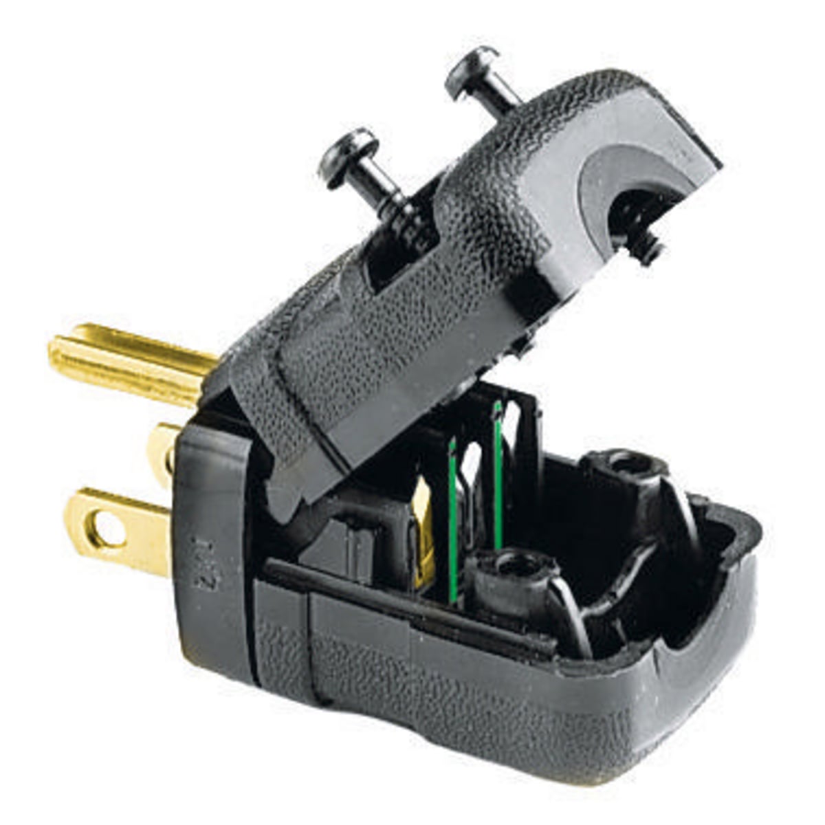 HBL5966VBLK 1-Phase Grounding Portable Straight Style Standard Cord Mount Straight Blade Plug, 125 V AC, 15 A, 2 Poles, 3 Wires, Black