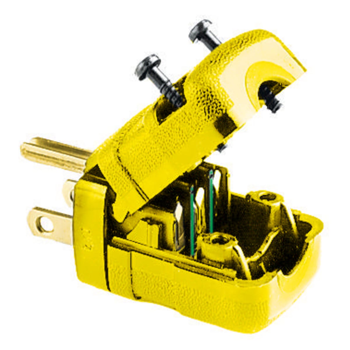 HBL5966VY 1-Phase Grounding Portable Standard Cord Mount Straight Blade Plug, 125 V AC, 15 A, 2 Poles, 3 Wires, Yellow