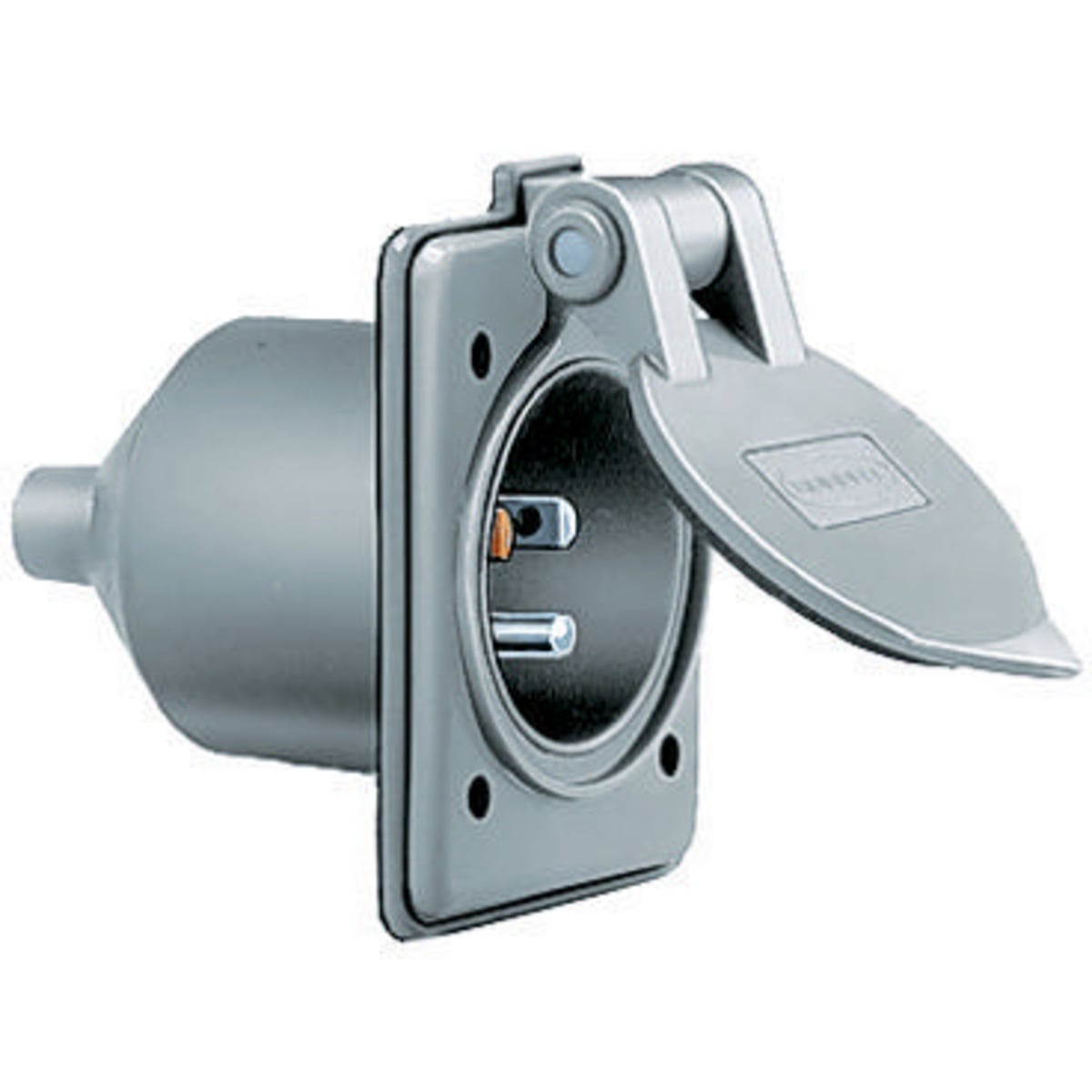 HBL61CM64 1-Phase Male Grounding Screw Mount Straight Blade Flanged Inlet, 125 V AC, 15 A, 2 Poles, 3 Wires, Yellow