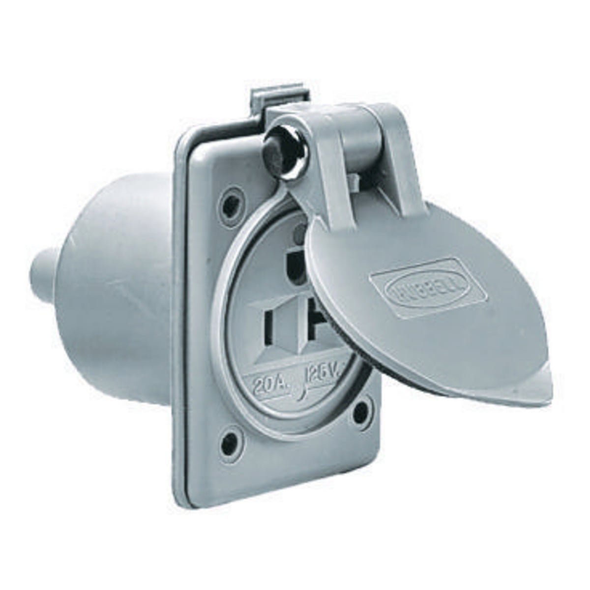 HBL61CM65 1-Phase 2-Pole 3-Wire Corrosion Resistant Grounding Standard Straight Blade Flanged Outlet, 125 V AC, 20 A