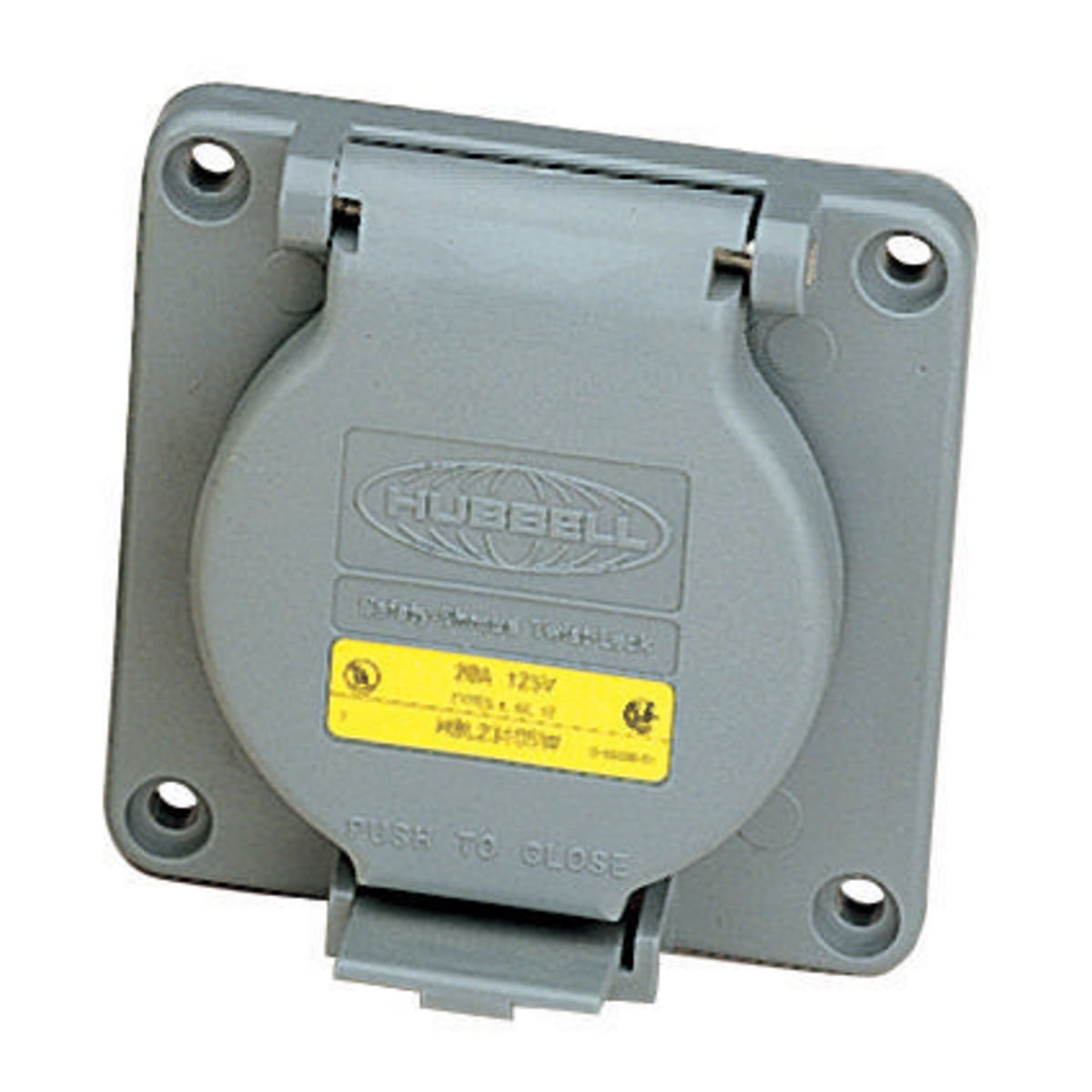 HBL6375S 1-Phase Grounding Heavy Duty Standard Sized Screw Mount Flanged Inlet, 125/250 V AC, 50 A, 3 Poles, 4 Wires, Black