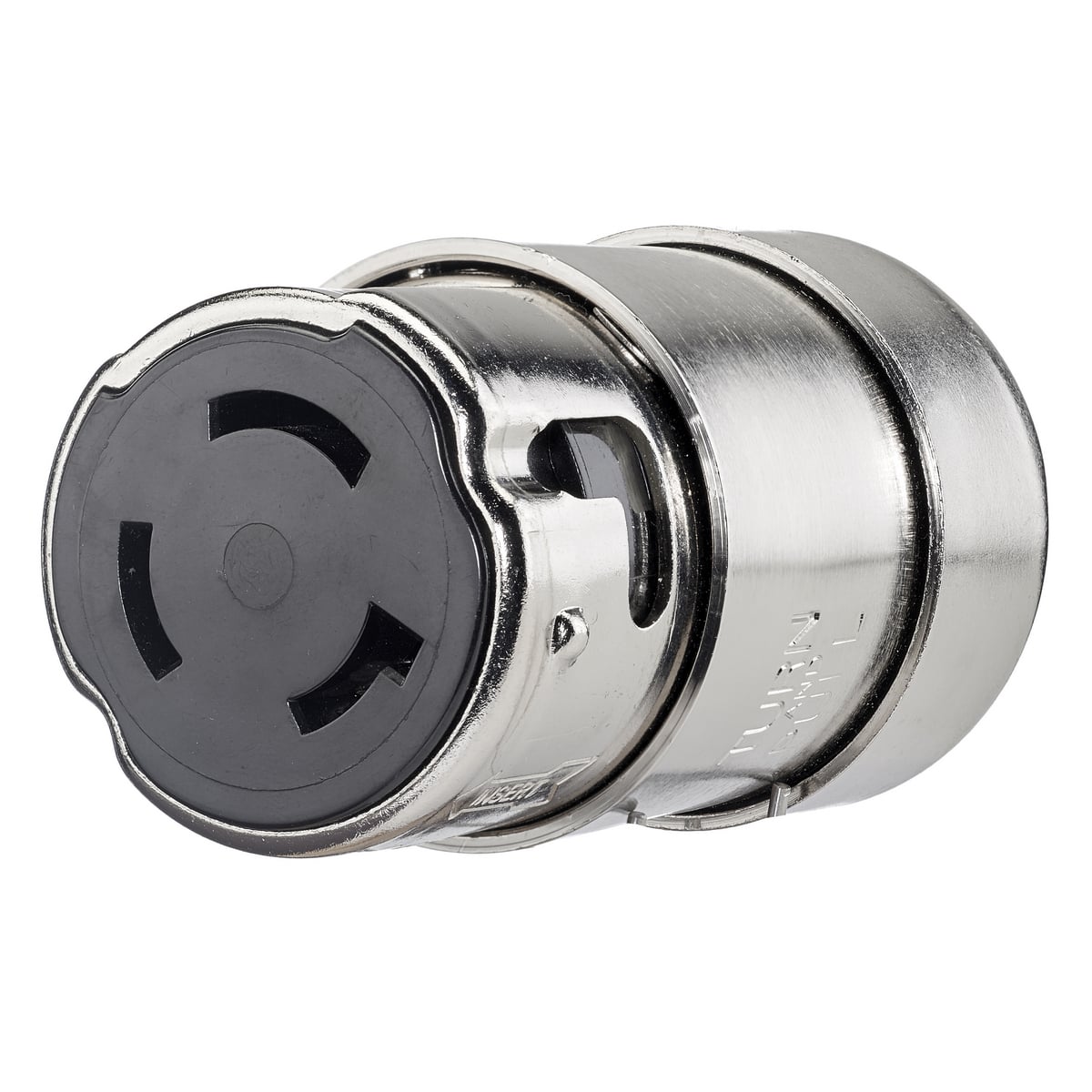 HBL63CM60 Grounding Standard Sized Cord Mount Female Connector, 125 V AC, 50 A, 2 Poles, 3 Wires, Metallic