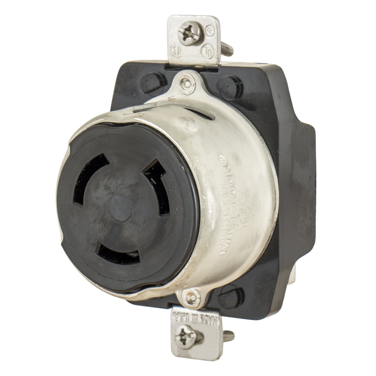 HBL63CM70 HBL 1-Phase Corrosion Resistant Flush Grounding Single Standard Screw Mount Locking Receptacle, 125 V AC, 50 A, 2 Poles, 3 Wires, Yellow