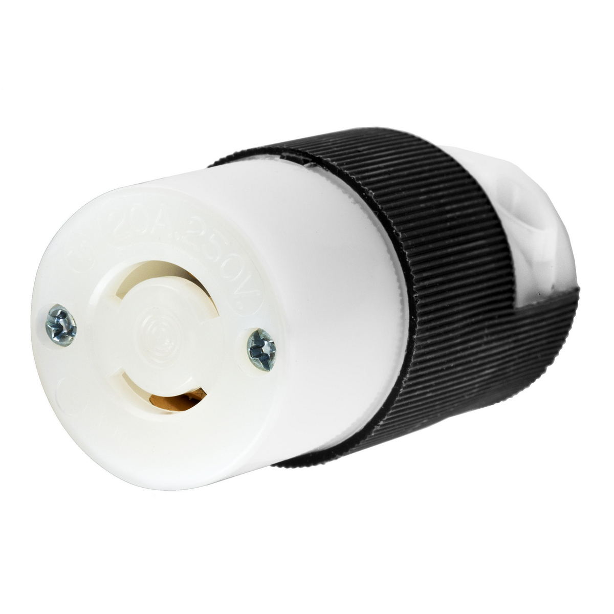 HBL7101C Heavy Duty Female Non-Grounding Insulated Standard Cord Mount Locking Connector, 250 V AC, 20 A, 2 Poles, 2 Wires, Black/White