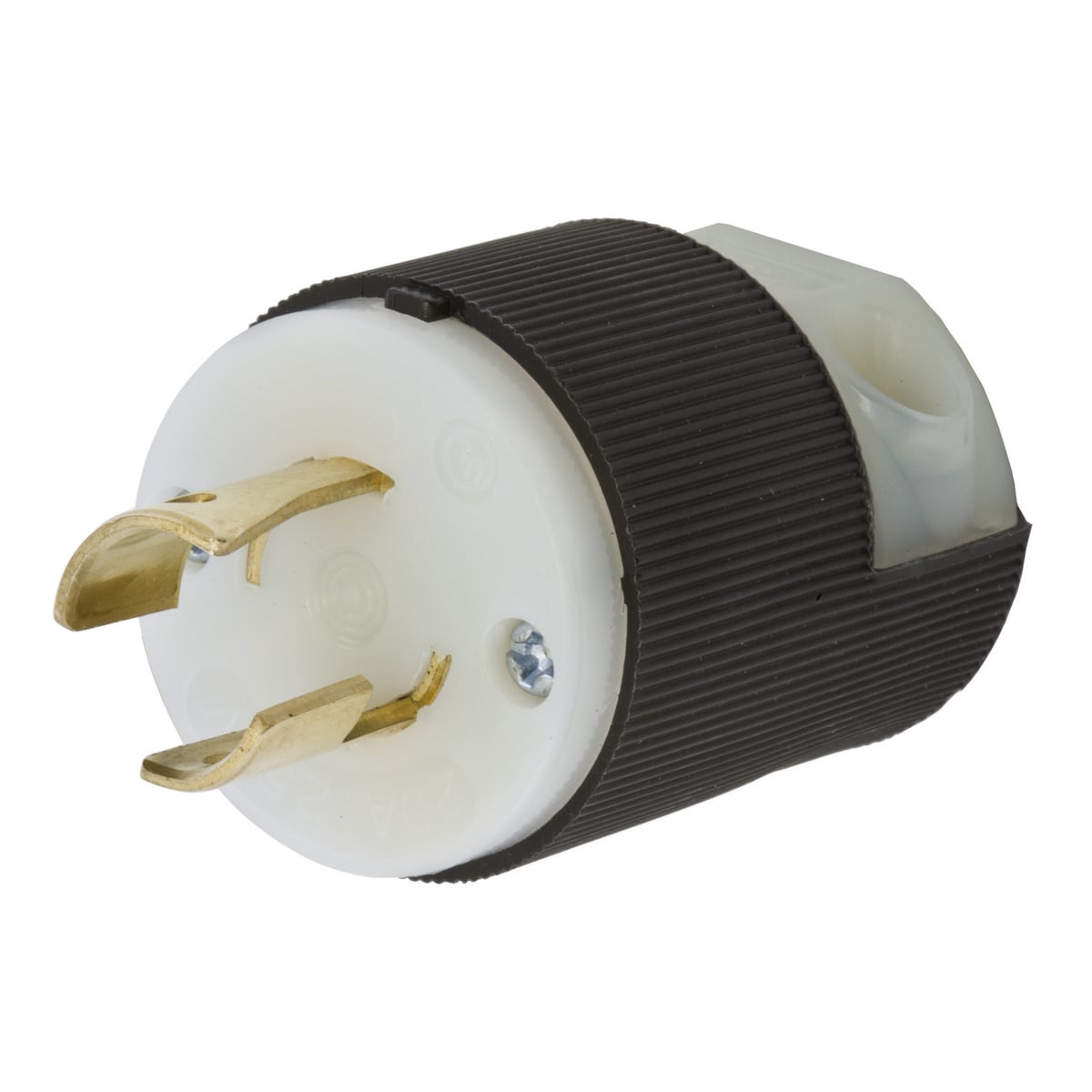 HBL7102C HBL 1-Phase Grounding Male Standard Cord Mount Locking Plug, 250 V AC, 20 A, 2 Poles, 2 Wires, Black/White