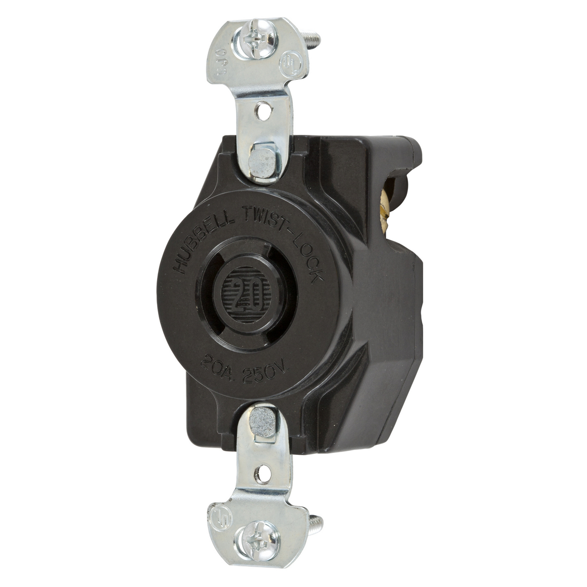 HBL7210B 1-Phase Non-Grounding Standard Single Screw Mount Locking Receptacle, 250 V AC, 20 A, 2 Poles, 2 Wires, Black