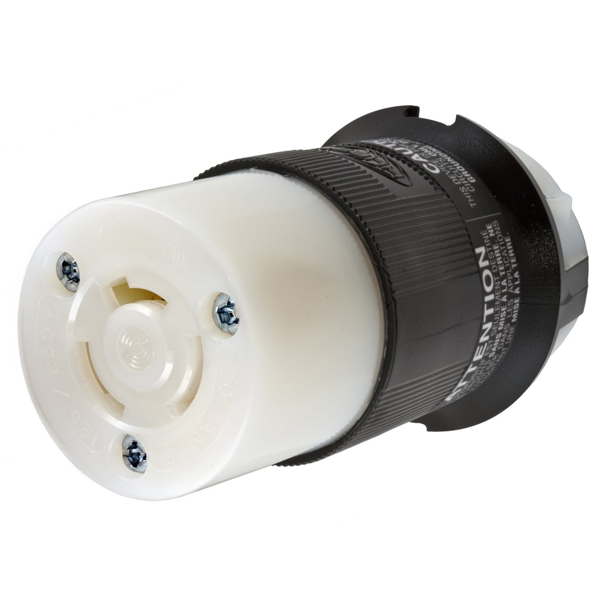 HBL7314C HBL Female Non-Grounding Standard Cord Mount Connector, 125/250 V AC, 20 A, 3 Poles, 3 Wires, Black/White