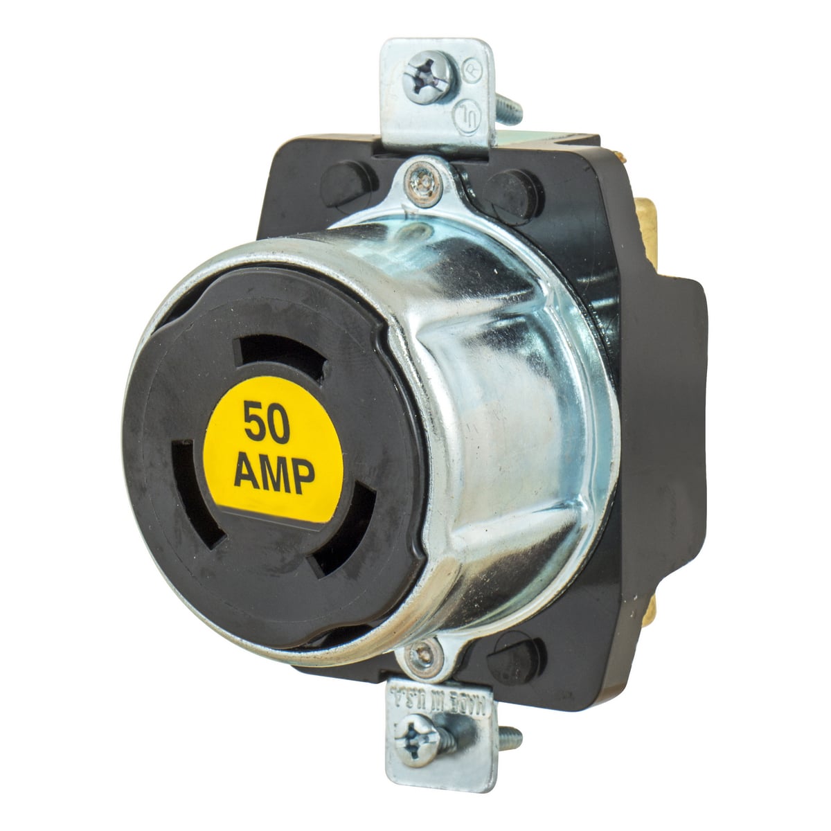 HBL7379 Grounding Multi-Phase Standard Single Screw Mount Locking Receptacle, 600 V AC/250 V DC, 50 A, 3 Poles, 4 Wires, Black