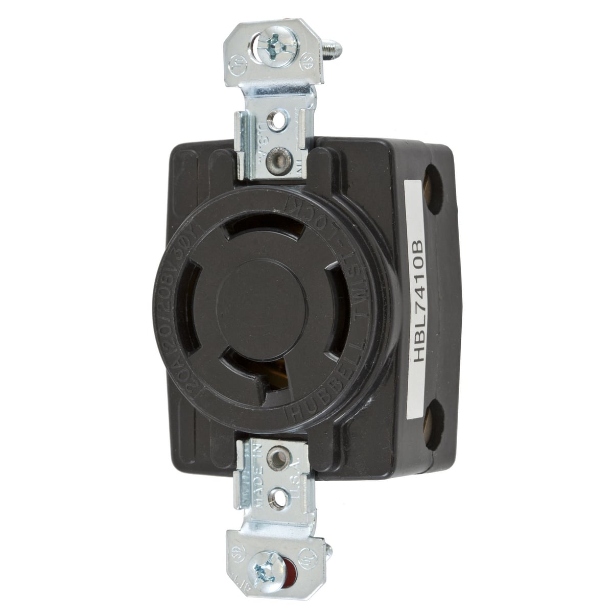 HBL7410B HBL 3-Phase Heavy Duty Single Screw Mount Locking Receptacle, 120Y/208 V AC, 20 A, 4 Poles, 4 Wires, Black