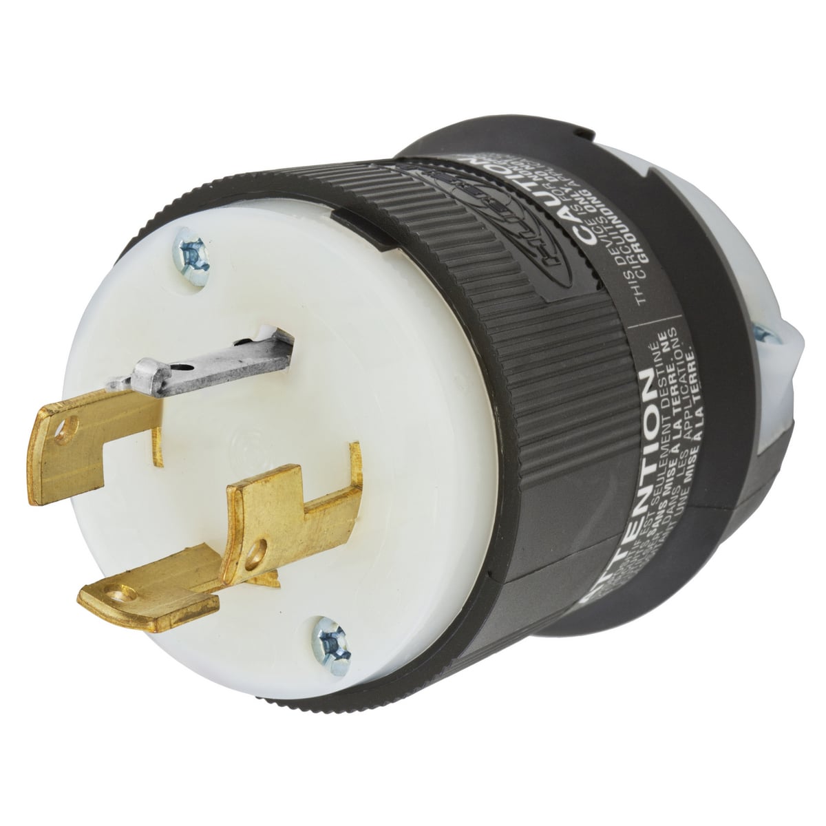 HBL7411C 3-Phase Extra Heavy Duty Grounding Cord Mount Locking Plug, 120/208 V AC, 20 A, 4 Poles, 4 Wires, Black/White