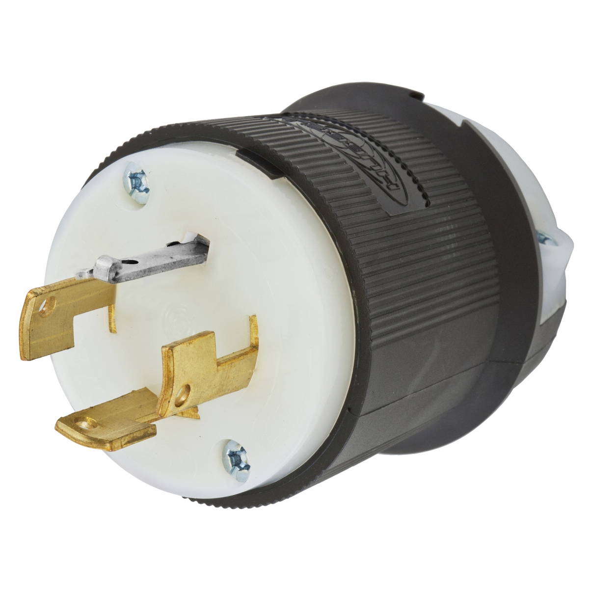 HBL7411GCB 3-Phase Grounding Male Standard Cord Mount Locking Plug, 250 V AC, 20 A, 3 Poles, 4 Wires, Black/White