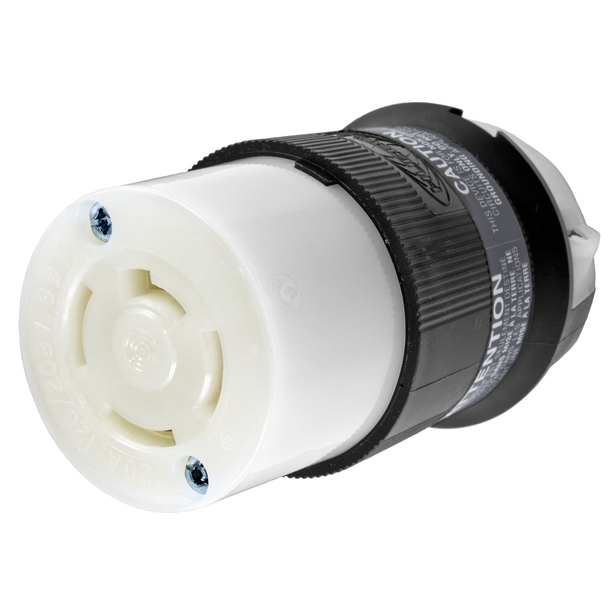 HBL7413C Heavy Duty Shrouded Watertight Cord Mount Locking Connector, 120/208Y V AC, 20 A, 4 Poles, 4 Wires, Black/White