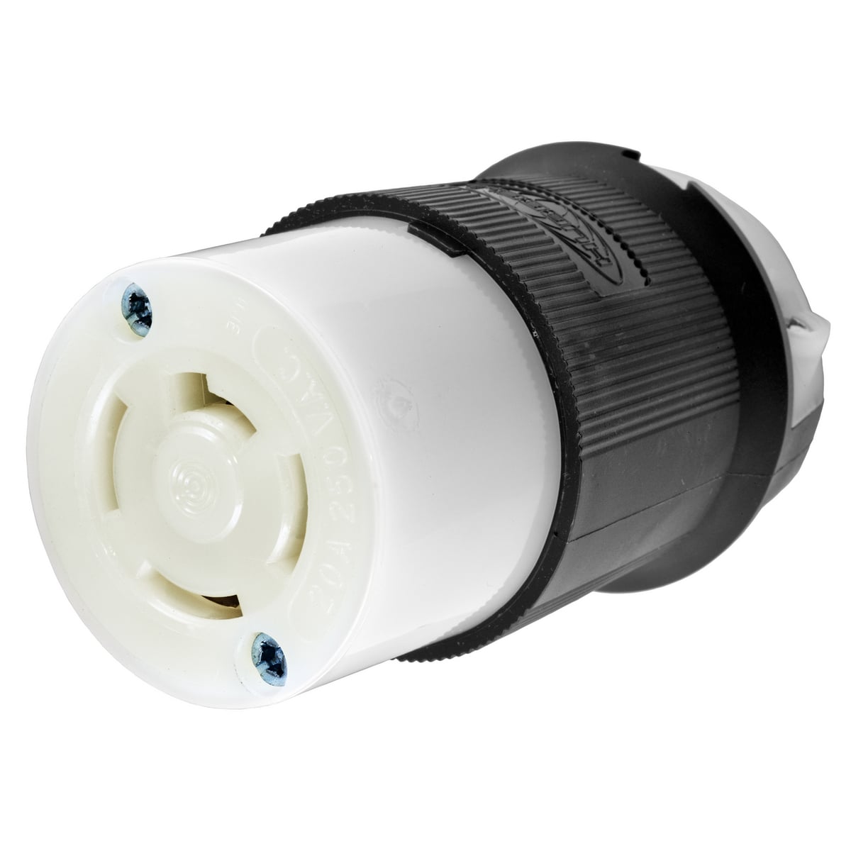 HBL7413GCB 3-Phase Heavy Duty Isolated Grounding Standard Sized Cord Mount Female Connector, 250 Delta V AC, 20 A, 3 Poles, 3 Wires, Black/White