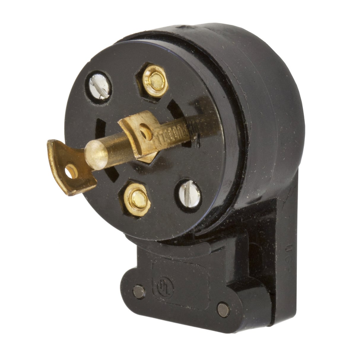 HBL7432 1-Phase 1-Gang Angled Male Non-Grounding Midget Screw Mount Locking Plug, 125/250 V AC, 15 A, 3 Poles, 3 Wires, Black