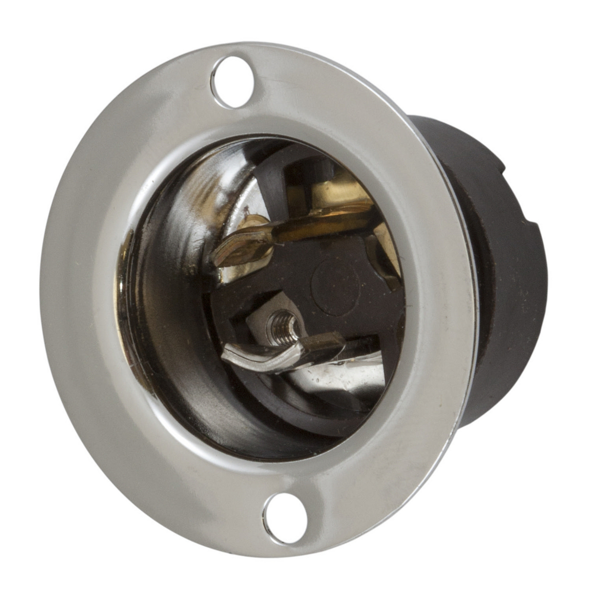 HBL7467 1-Phase Heavy Duty Midget Non-Grounding Screw Mount Locking Flanged Inlet, 125 V AC, 15 A, 2 Poles, 2 Wires, Black