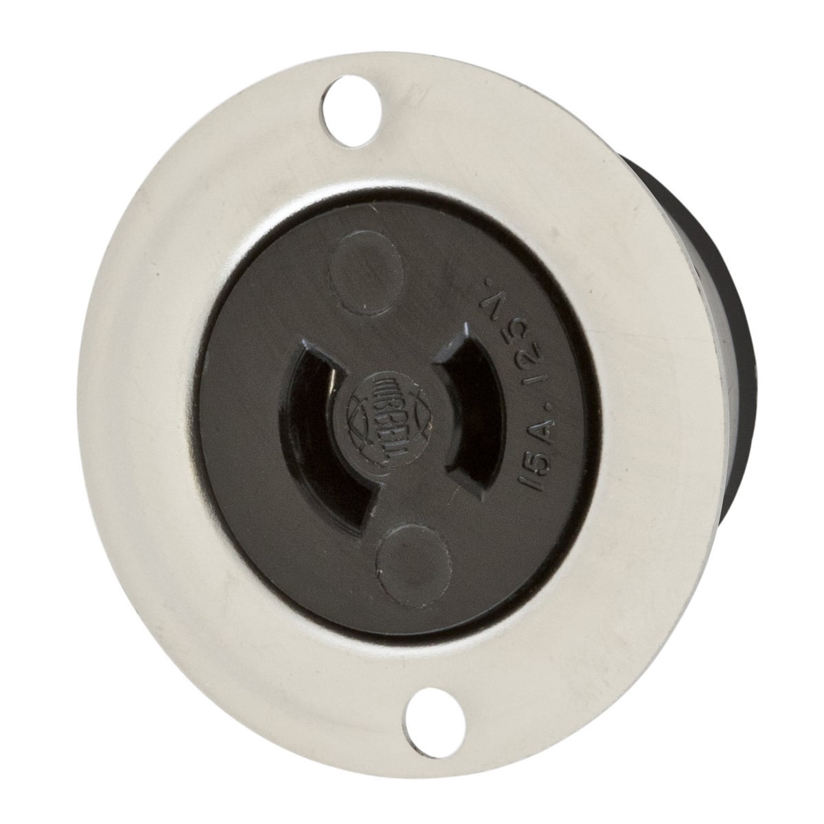 HBL7468 HBL 1-Phase Heavy Duty Non-Grounding Single Screw Mount Locking Receptacle, 125 V AC, 15 A, 2 Poles, 2 Wires, Metallic