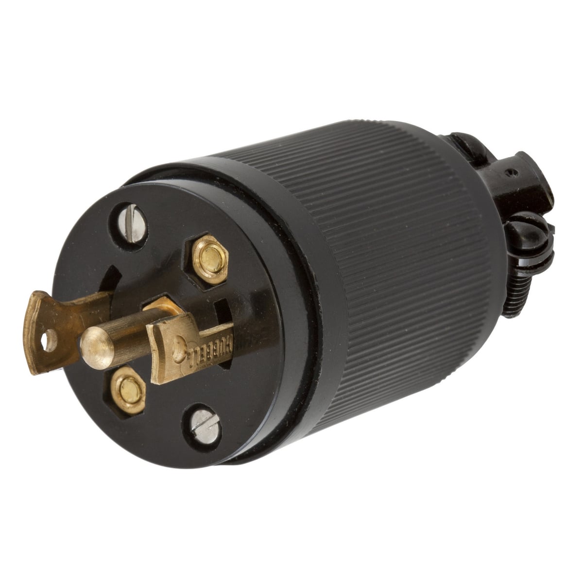 HBL7485 1-Phase Male Midget Non-Grounding Straight Cord Mount Locking Plug, 125/250 V AC, 15 A, 3 Poles, 3 Wires, Black