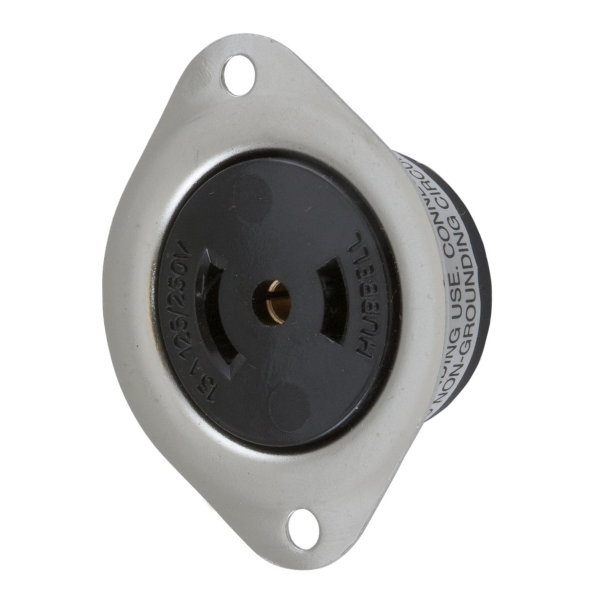 HBL7487 HBL 1-Phase Heavy Duty Flanged Midget Non-Grounding Standard Screw Mount Locking Receptacle, 125/250 V AC, 15 A, 3 Poles, 3 Wires, Black