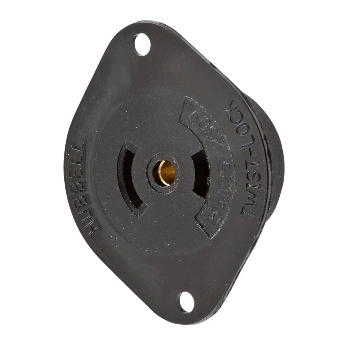 HBL7487N 1-Phase Flanged Non-Grounding Standard Screw Mount Locking Receptacle, 125/250 V AC, 15 A, 3 Poles, 3 Wires, Black
