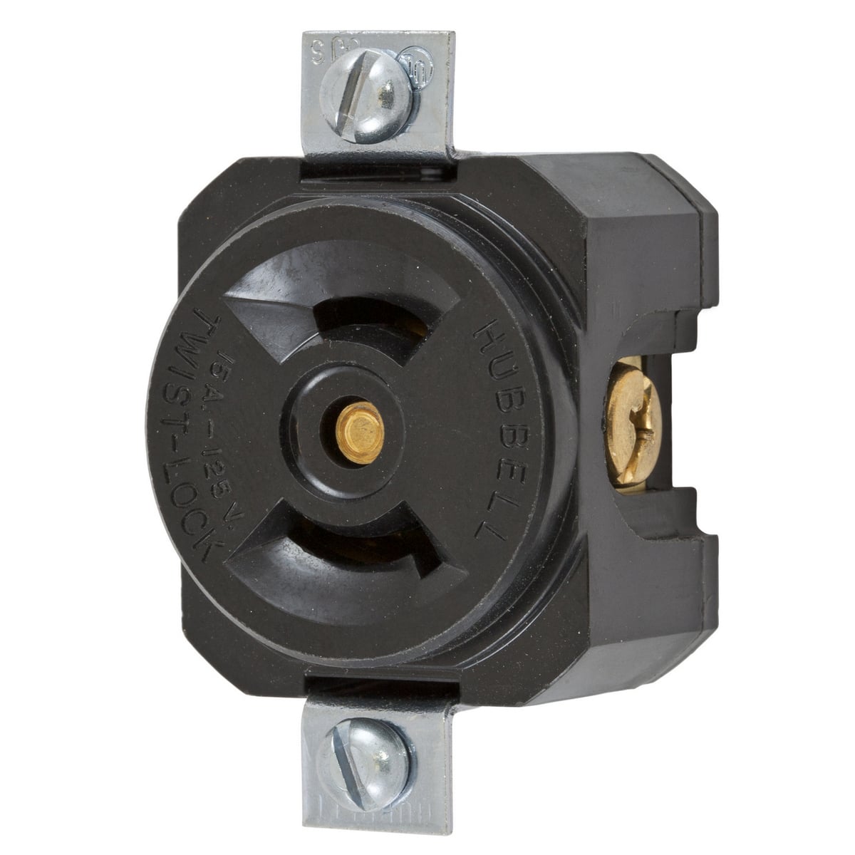 HBL7498 1-Phase Non-Grounding Standard Single Panel Mount Locking Receptacle, 125 V AC, 15 A, 2 Poles, 2 Wires, Black