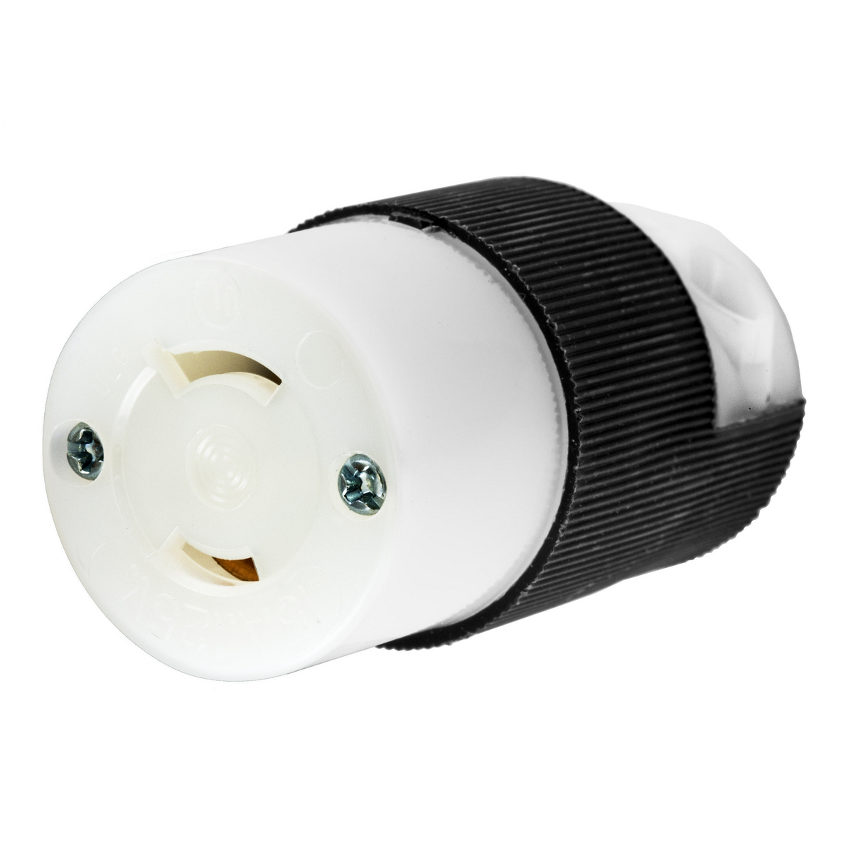 HBL7506C Grounding Heavy Duty Cord Mount Locking Connector, 125 V AC, 15 A, 2 Poles, 2 Wires, Black/White