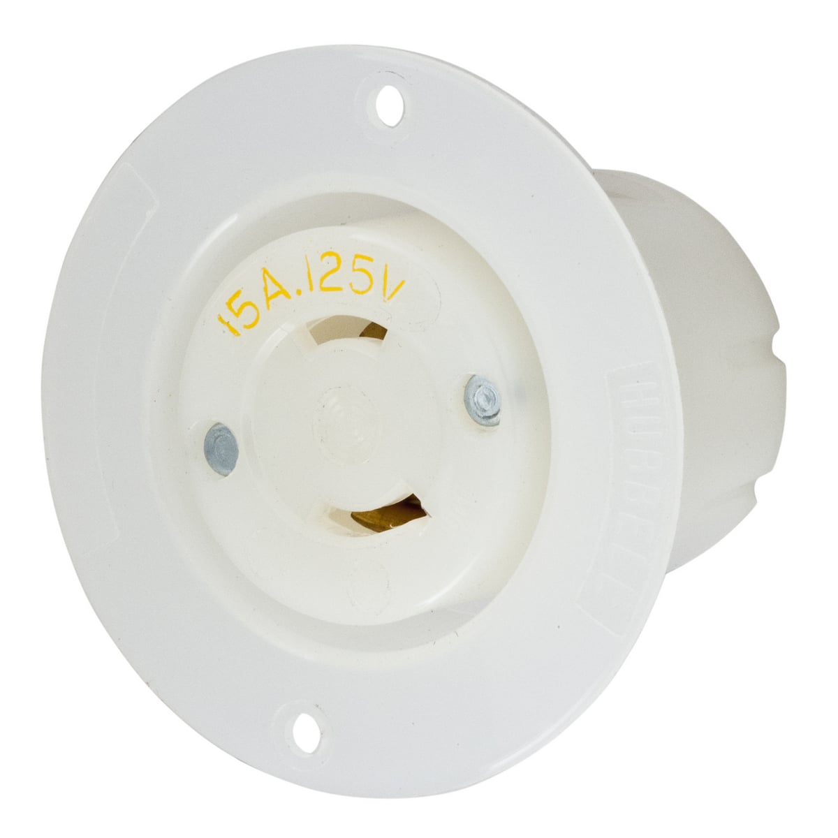 HBL7526C HBL 1-Phase Non-Grounding Standard Screw Mount Locking Flanged Receptacle, 125 V AC, 15 A, 2 Poles, 2 Wires, White