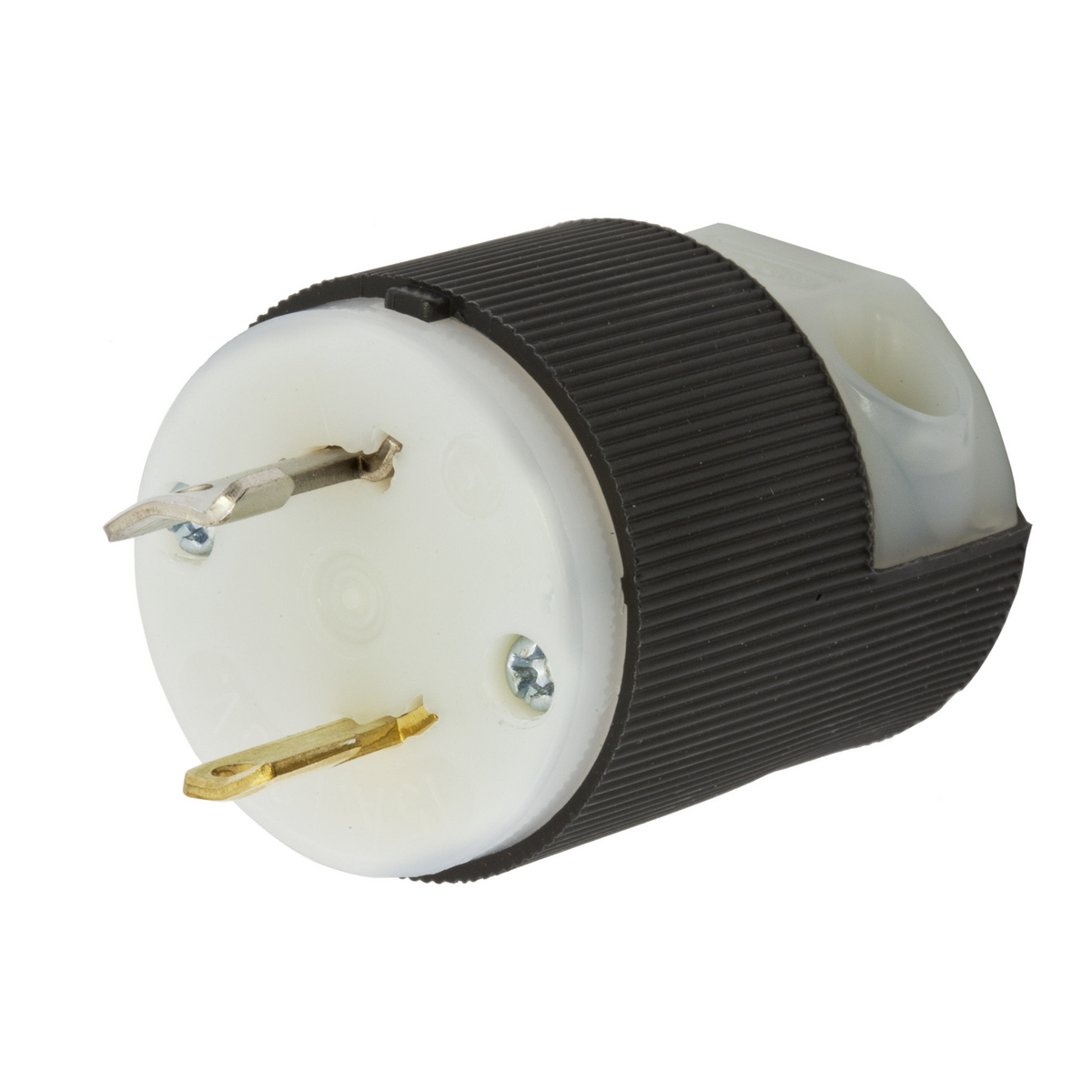 HBL7545C 1-Phase Non-Grounding Cord Mount Locking Plug, 125 V AC, 15 A, 2 Poles, 3 Wires, Black/White