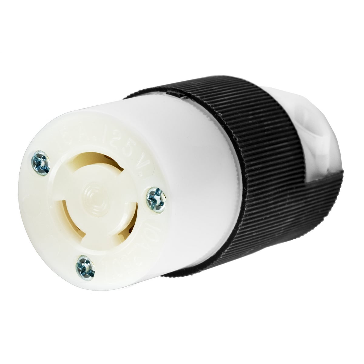 HBL7565C HBL Heavy Duty Female Non-Grounding Insulated Standard Cord Mount Locking Connector, 125/250 V AC, 10 A, 3 Poles, 3 Wires, Black/White