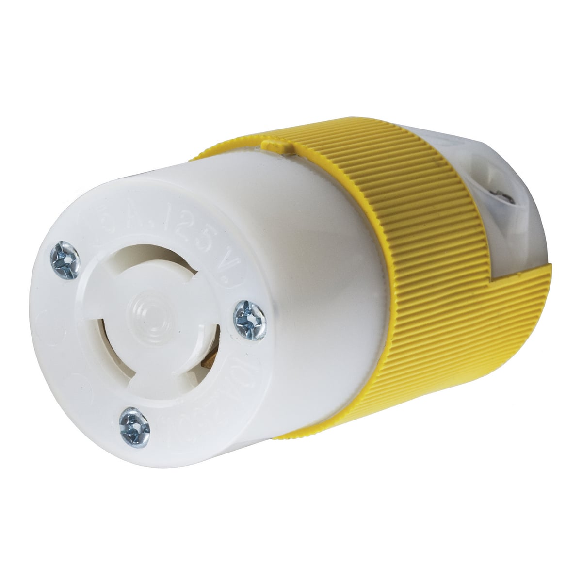 HBL7565CY Female Non-Grounding Standard Cord Mount Locking Connector, 125/250 V AC, 10 A, 3 Poles, 3 Wires, Yellow