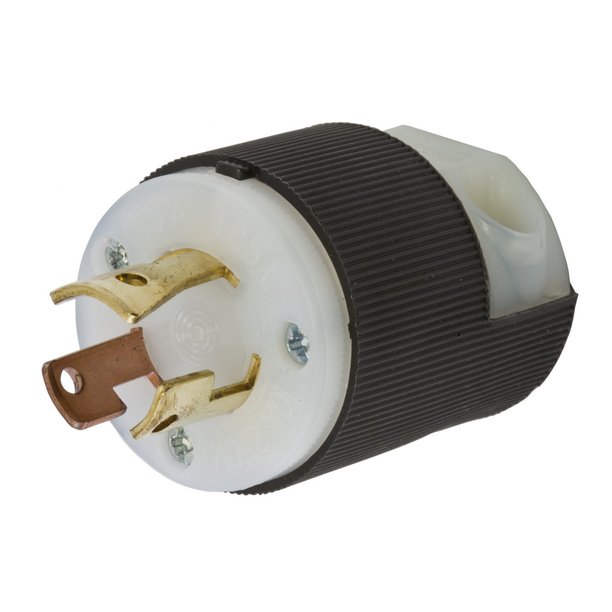 HBL7567C 1-Phase Male Non-Grounding Standard Cord Mount Locking Plug, 125/250 V AC, 10 A, 3 Poles, 3 Wires, Black/White