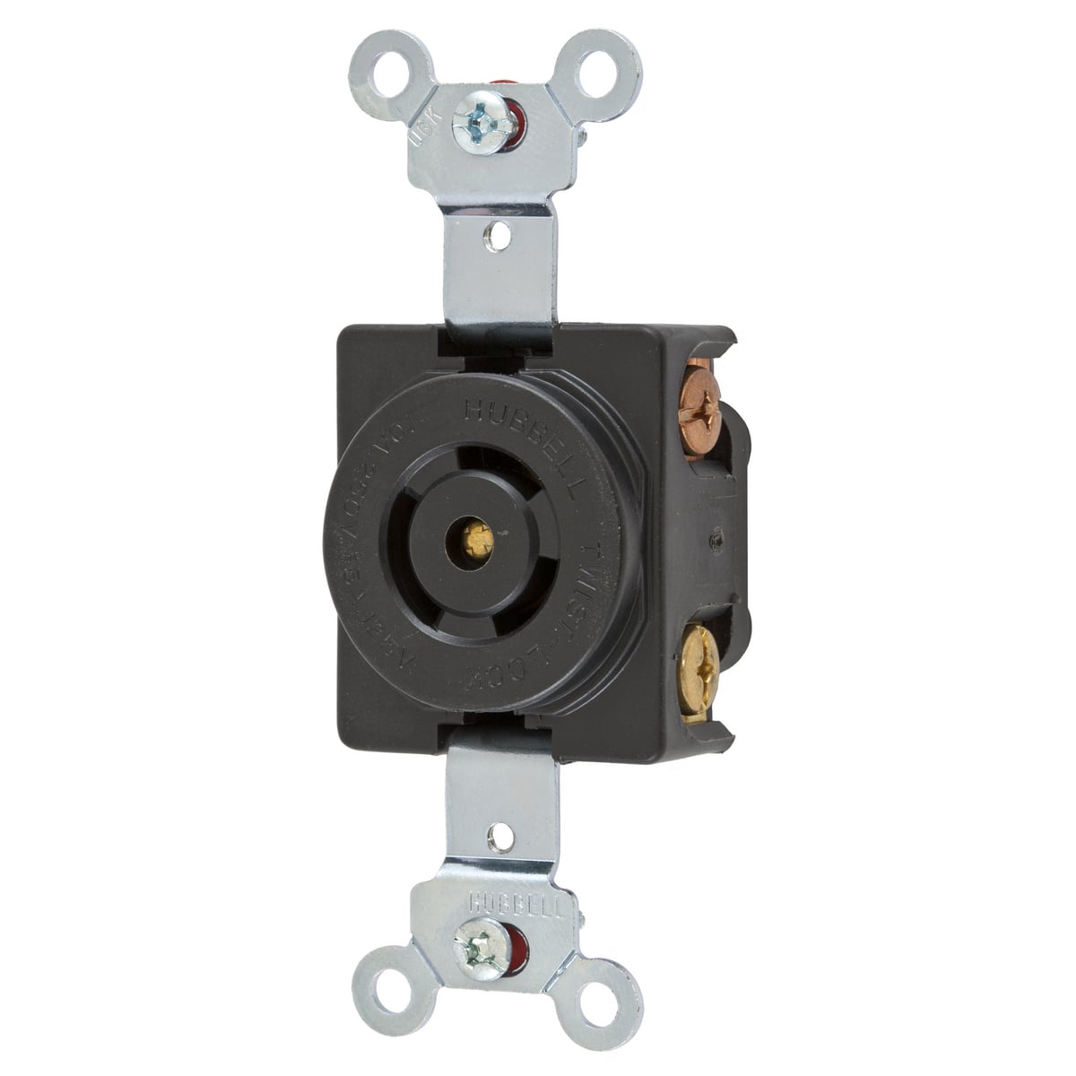HBL7582 1-Phase Non-Grounding Standard Screw Mount Locking Receptacle, 125/250 V AC, 10/15 A, 3 Poles, 3 Wires, Black