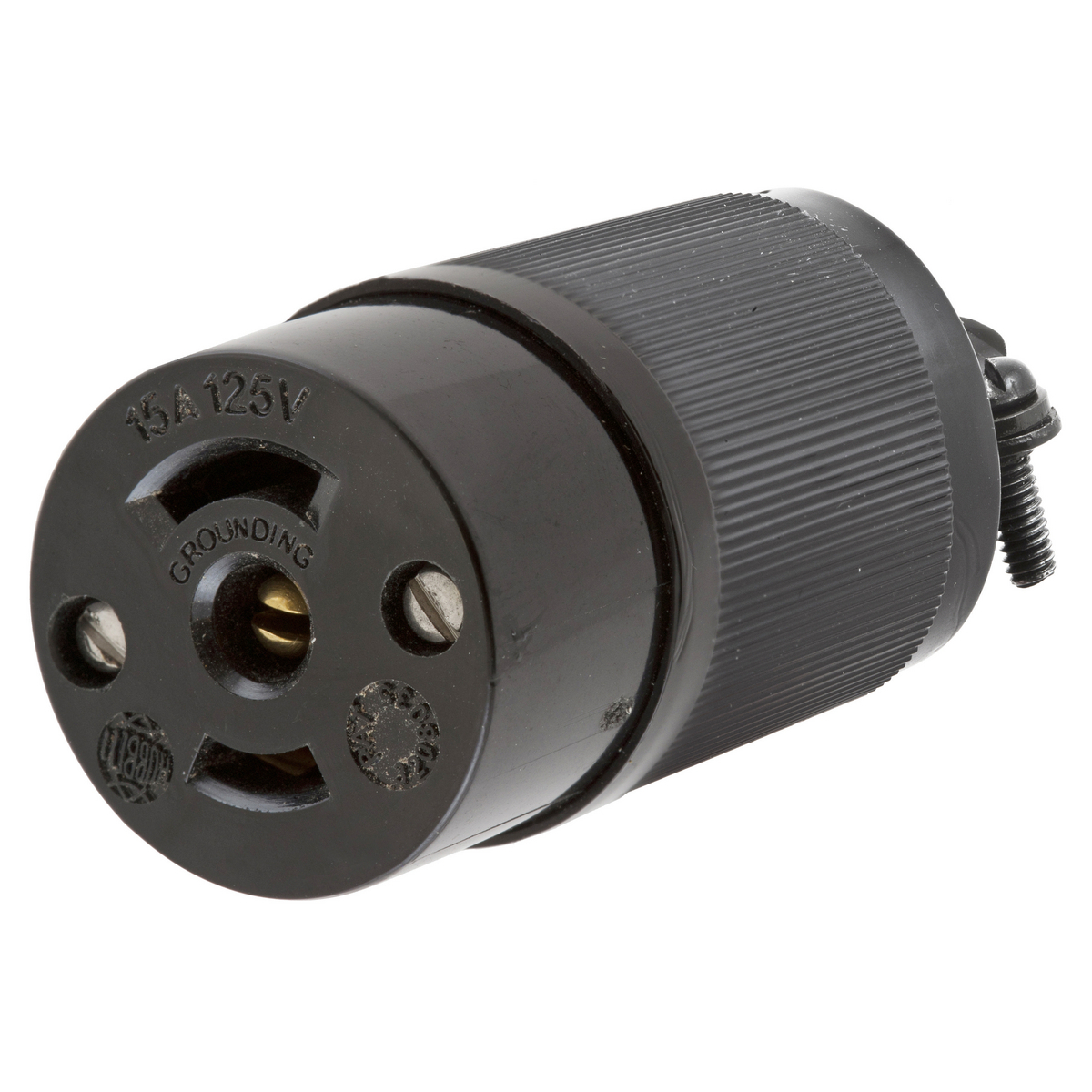 HBL7593 HBL Heavy Duty Grounding Cord Mount Locking Connector, 125 V AC, 15 A, 2 Poles, 3 Wires, Black