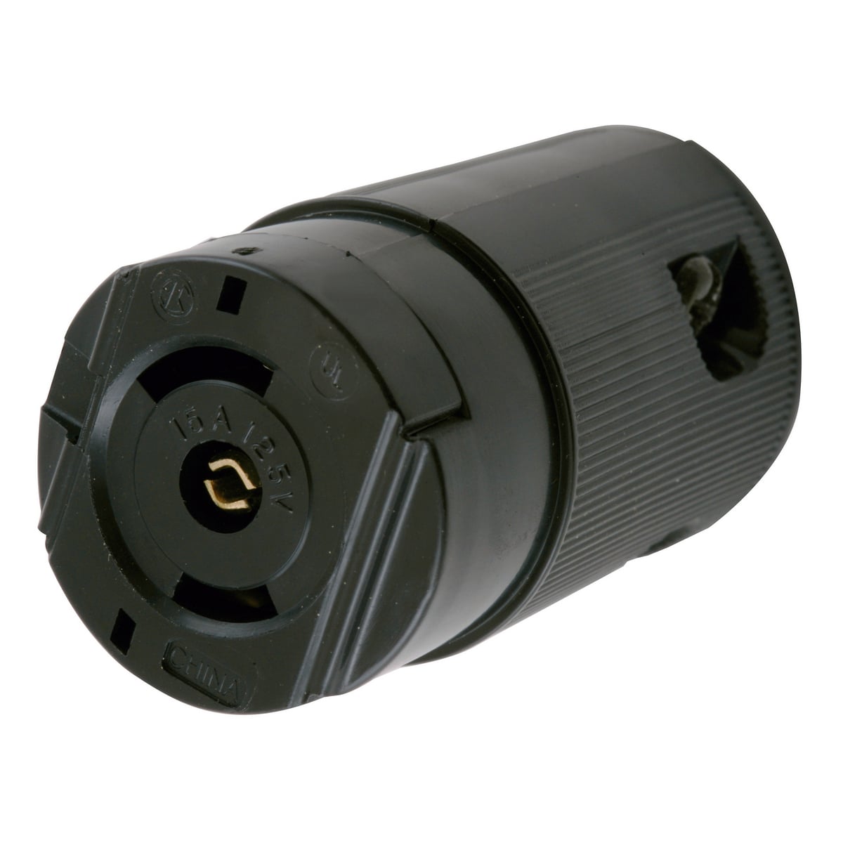 HBL7593V Heavy Duty Non-Grounding Cord Mount Locking Connector, 125 V AC, 15 A, 2 Poles, 3 Wires, Black