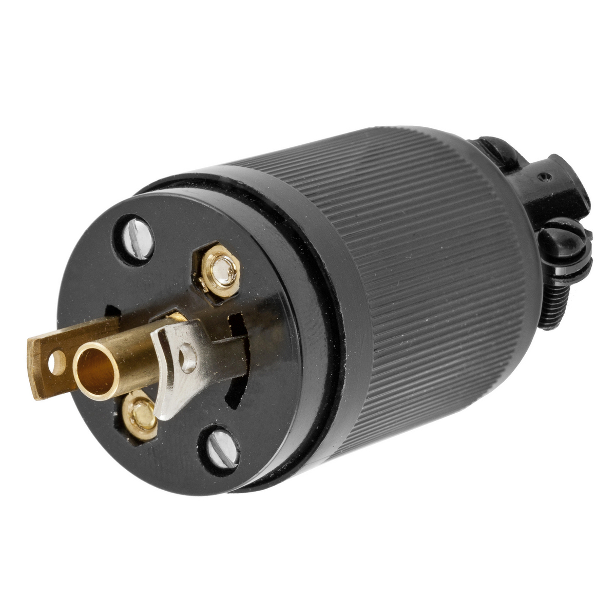 HBL7594 1-Phase Grounding Standard Cord Mount Midget Locking Plug, 125 V AC, 15 A, 2 Poles, 3 Wires, Black