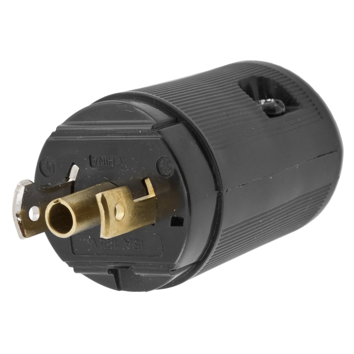 HBL7594V HBL 1-Phase Grounding Standard Cord Mount Midget Locking Plug, 125 V AC, 15 A, 2 Poles, 3 Wires, Black