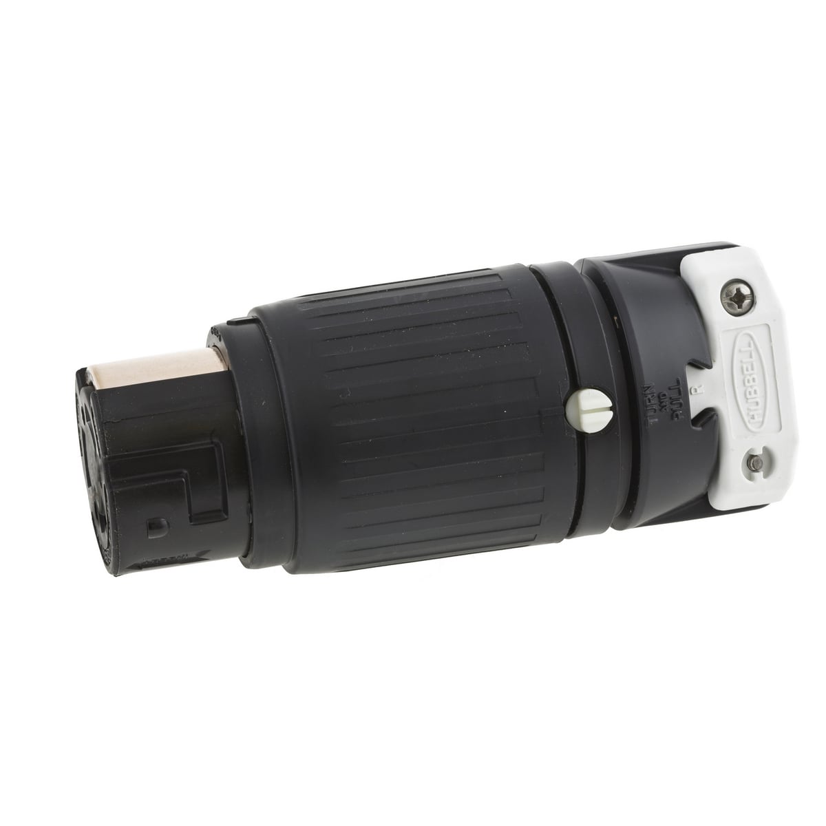 HBL7764C 7000 Heavy Duty Isolated Grounding Standard Sized Cord Mount Female Connector, 600 V AC/250 V DC, 50 A, 3 Poles, 4 Wires, Black/White