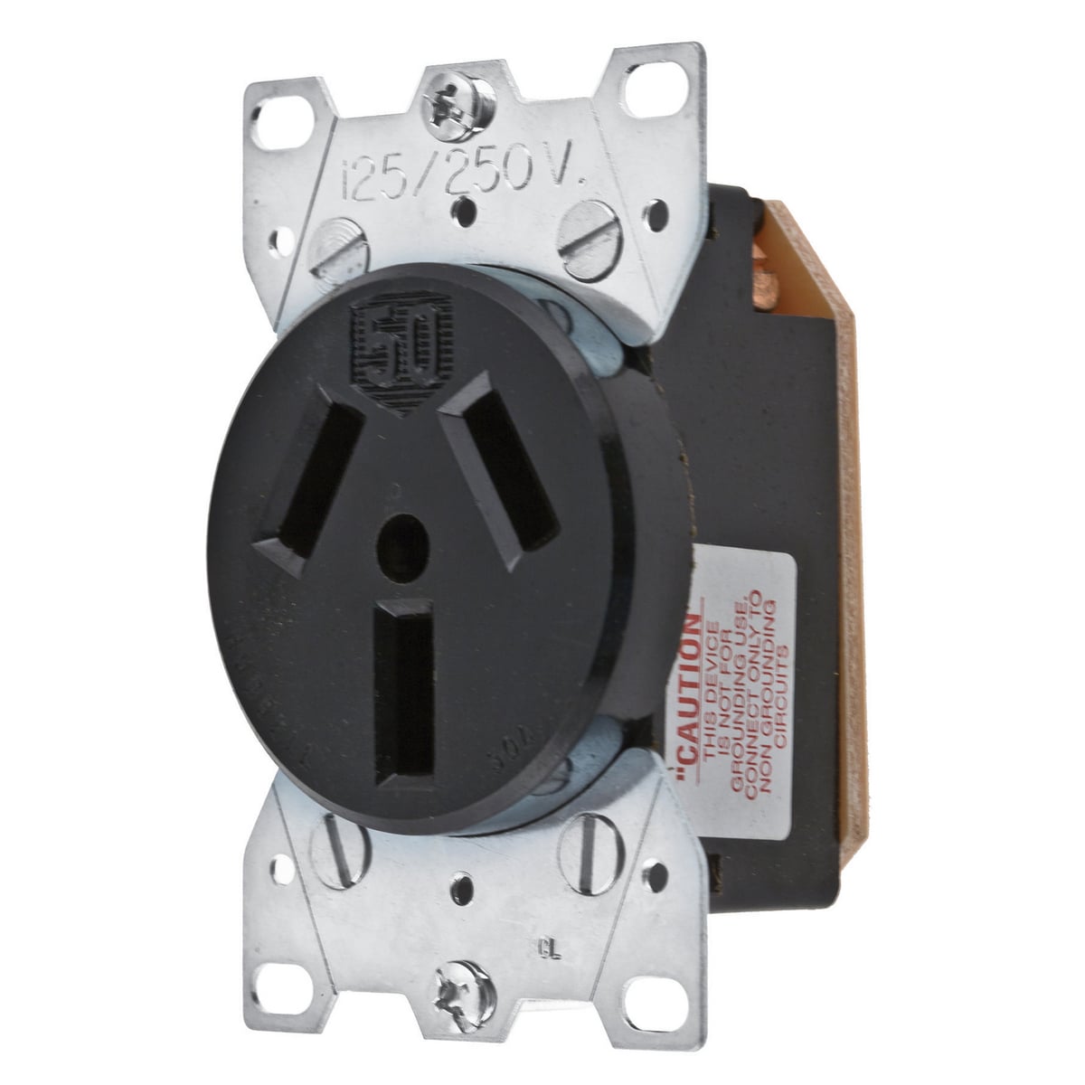 HBL7962 1-Phase Heavy Duty Non-Grounding Standard Screw Mount Straight Blade Receptacle, 125/250 V AC, 50 A, 3 Poles, 3 Wires, Black