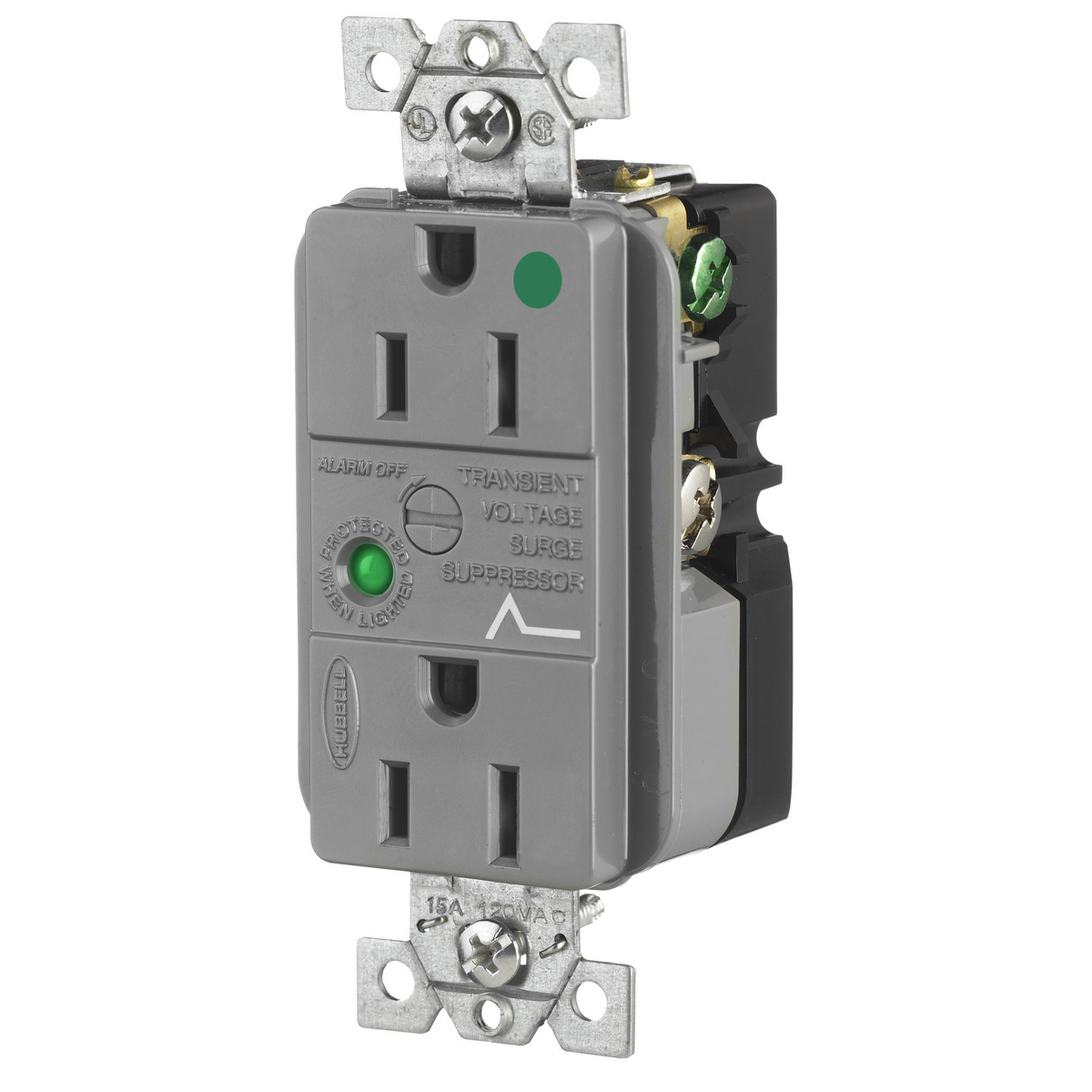 HBL8262GYSA Decorator Duplex Receptacle, 125 VAC, 15 A, 60 Hz, 1 Phase