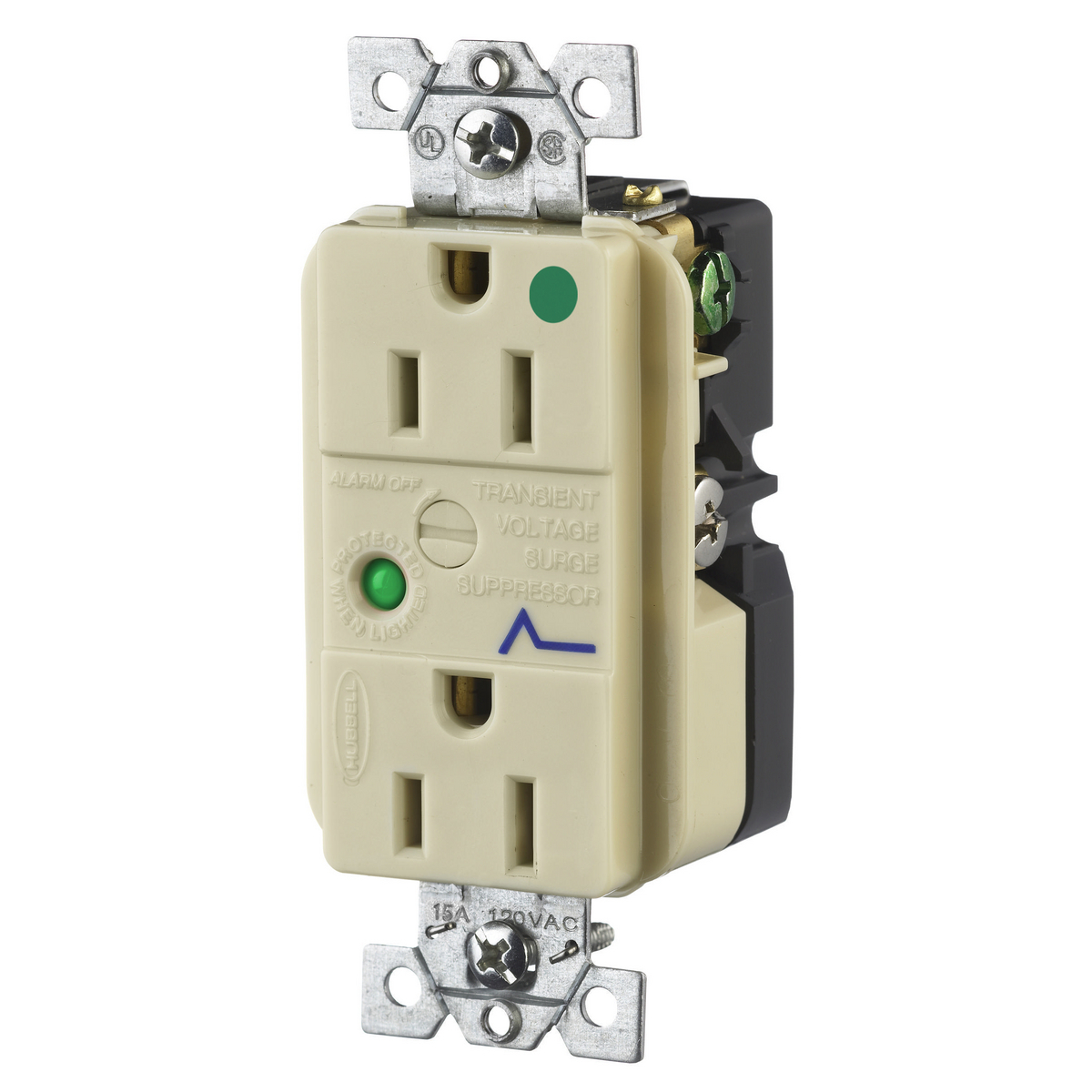 HBL8262ISA Decorator Duplex Receptacle, 125 V AC, 15 A, 60 Hz, 1 Phase
