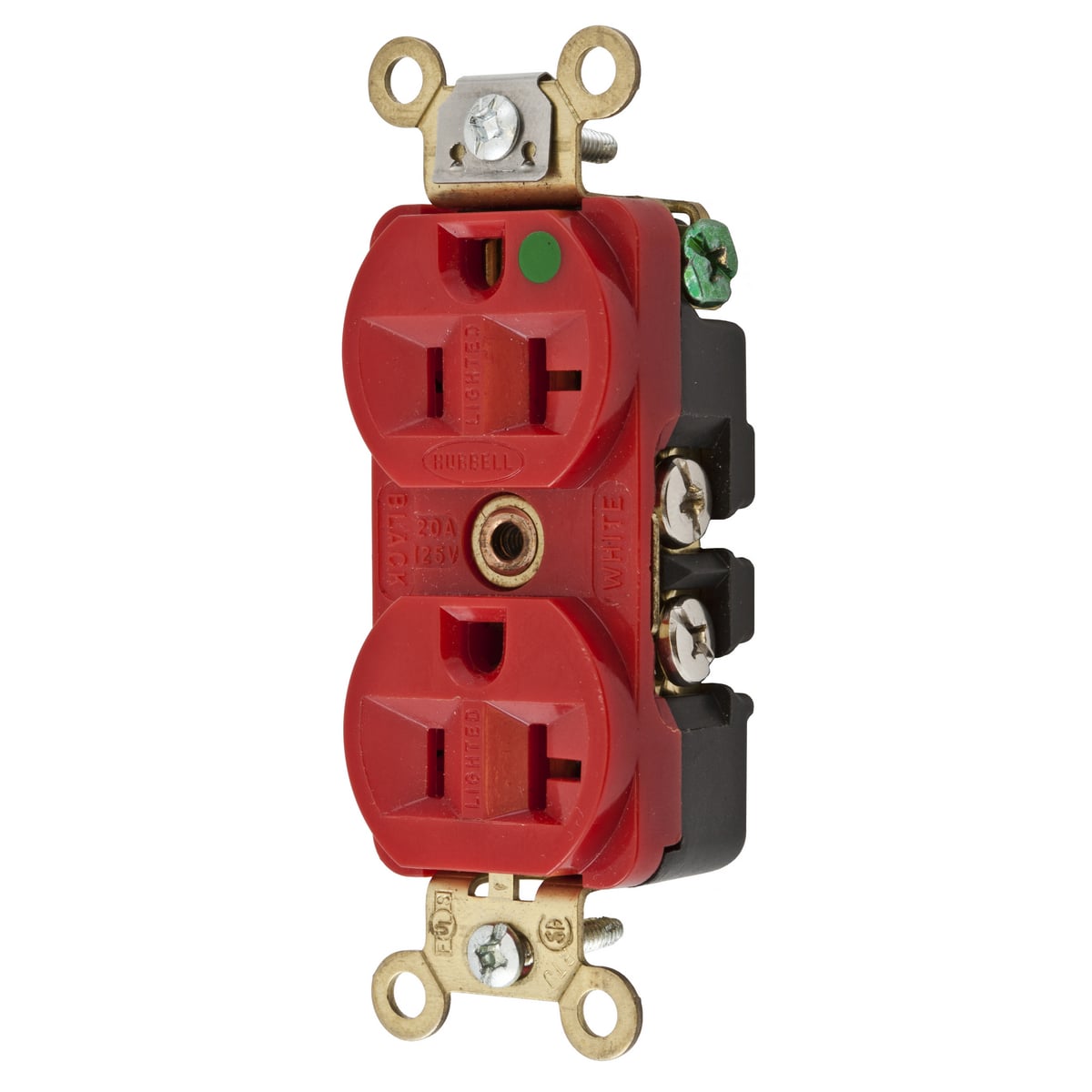 HBL8300ILR 1-Phase Duplex Extra Heavy Duty Standard Traditional Screw Mount Straight Blade Receptacle, 125 V AC, 20 A, 2 Poles, 3 Wires, Red