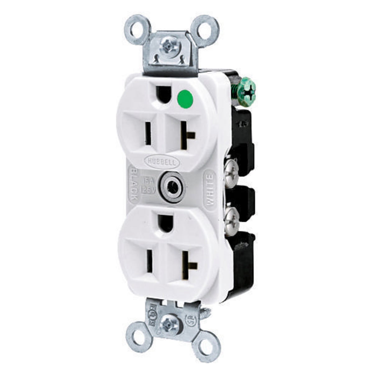 HBL8300ILW 1-Phase Duplex Extra Heavy Duty Standard Traditional Screw Mount Straight Blade Receptacle, 125 V AC, 20 A, 2 Poles, 3 Wires, White