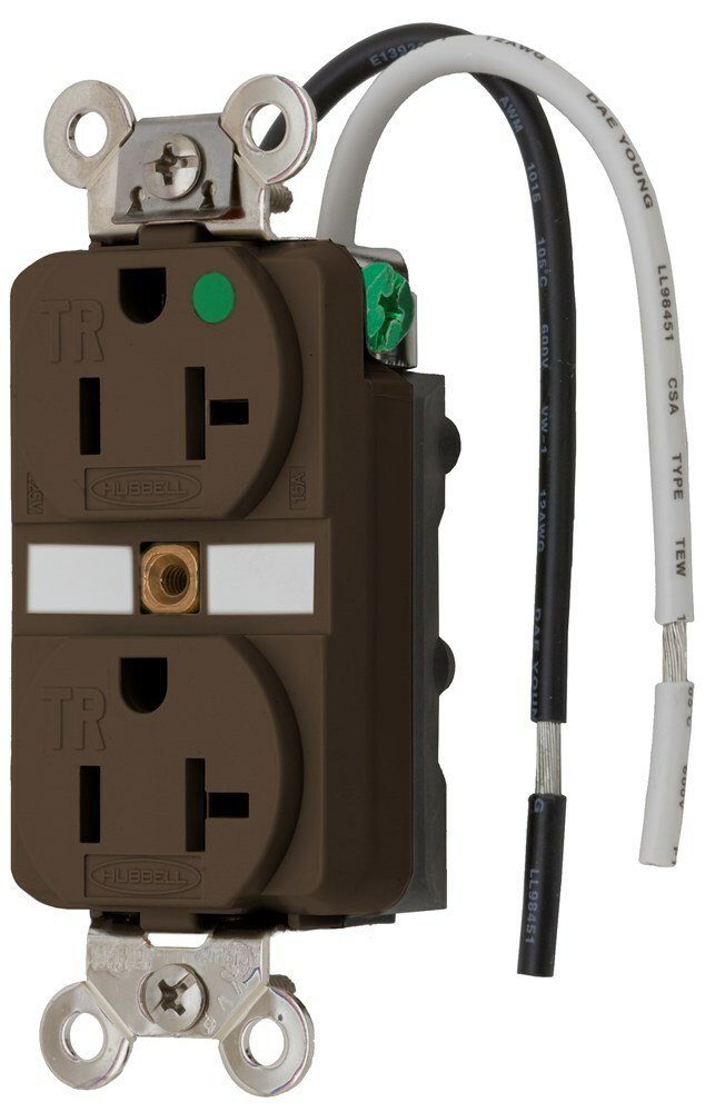 HBL8300SGA 1-Phase Duplex Extra Heavy Duty Standard Tamper-Resistant Traditional Screw Mount Straight Blade Receptacle, 125 V AC, 20 A, 2 Poles, 3 Wires, Brown